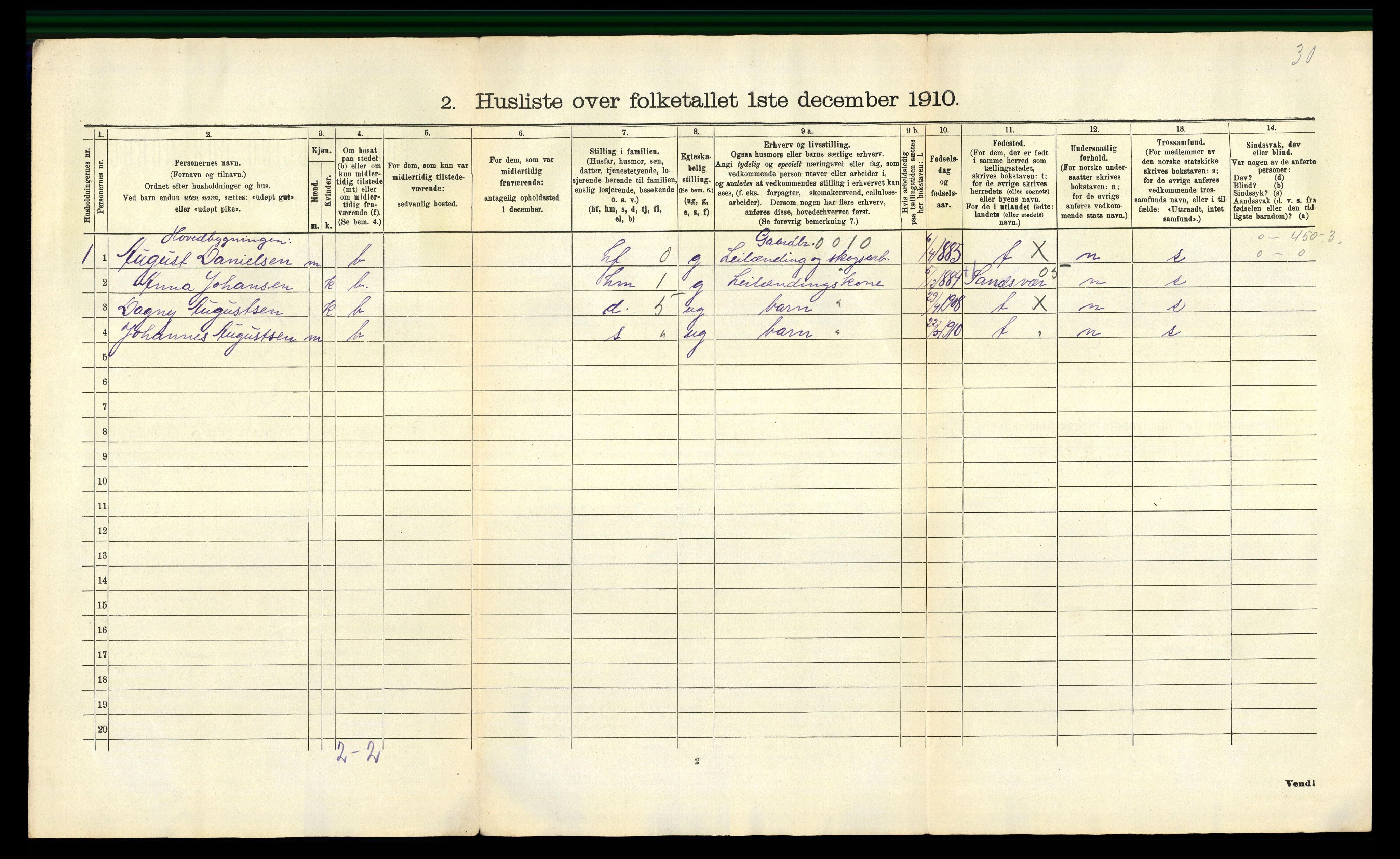 RA, 1910 census for Slemdal, 1910, p. 32