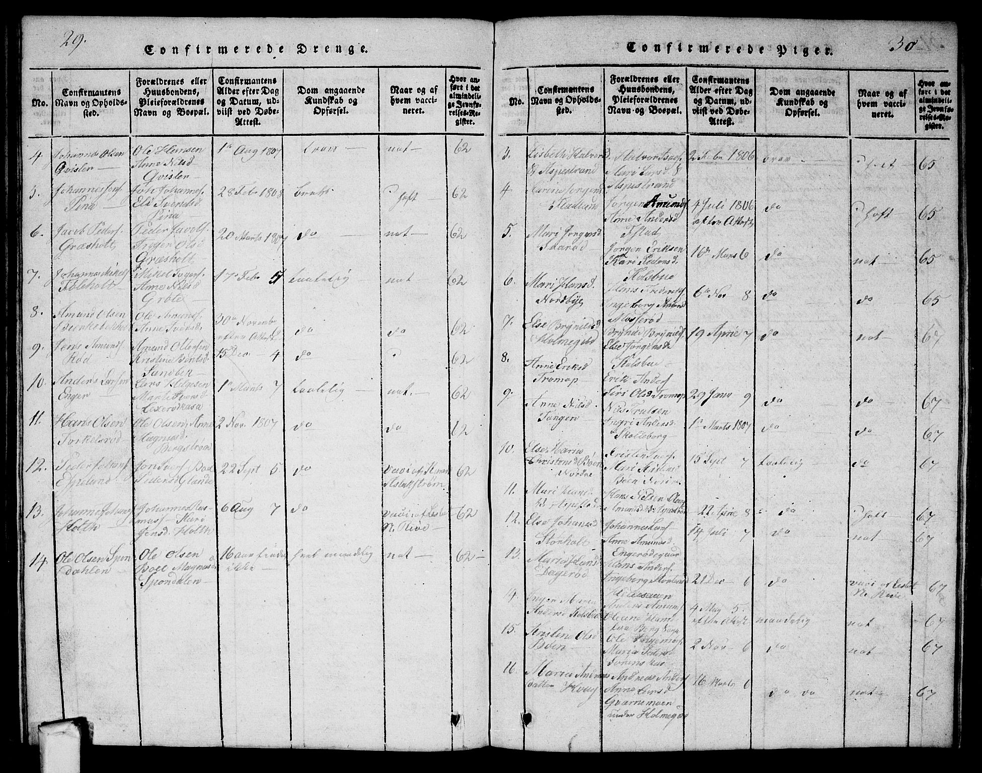 Aremark prestekontor Kirkebøker, AV/SAO-A-10899/G/Ga/L0001: Parish register (copy) no.  I 1, 1814-1834, p. 29-30