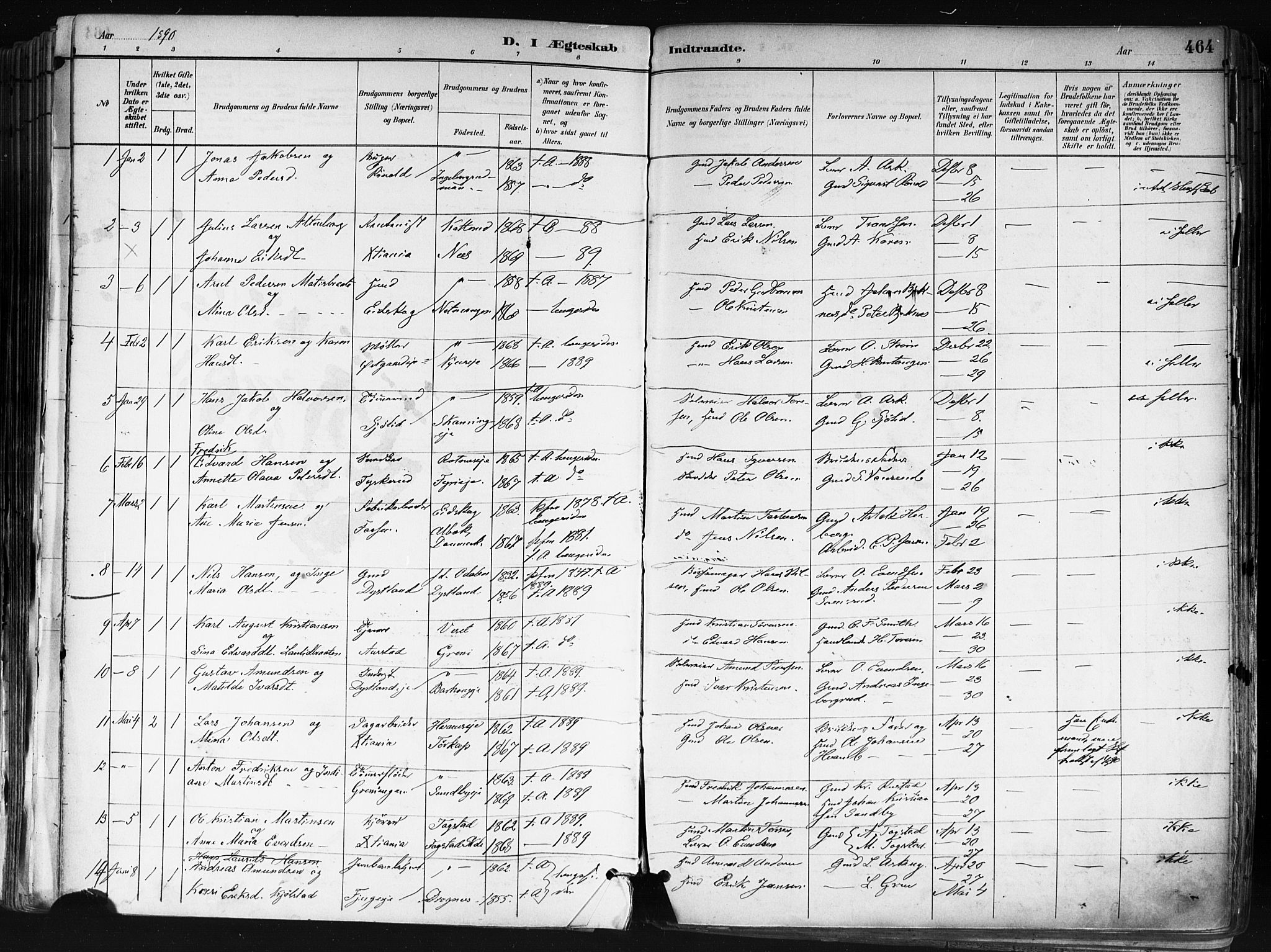 Nes prestekontor Kirkebøker, SAO/A-10410/F/Fa/L0010: Parish register (official) no. I 10, 1883-1898, p. 464