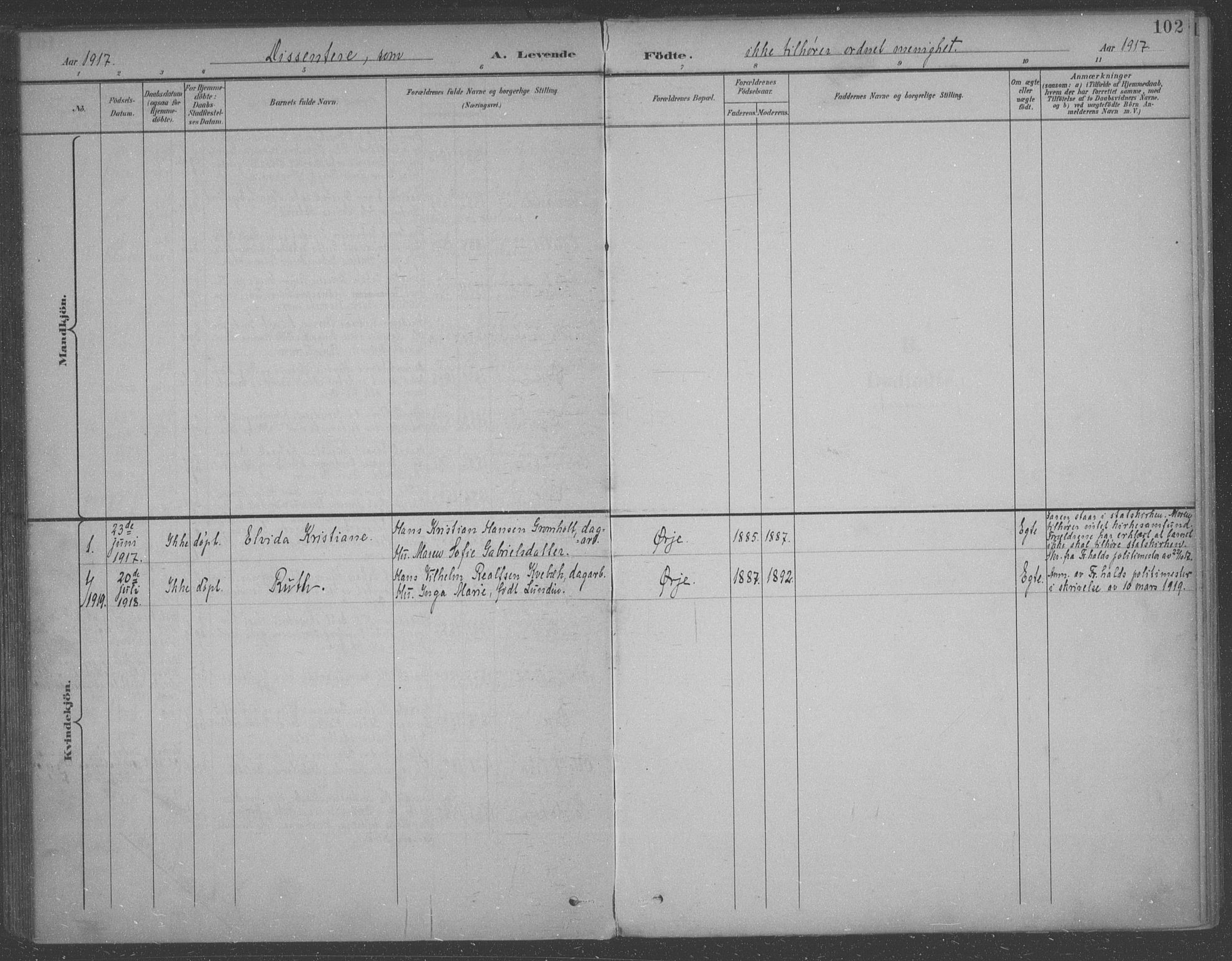 Aremark prestekontor Kirkebøker, SAO/A-10899/F/Fb/L0005: Parish register (official) no. II 5, 1895-1919, p. 102