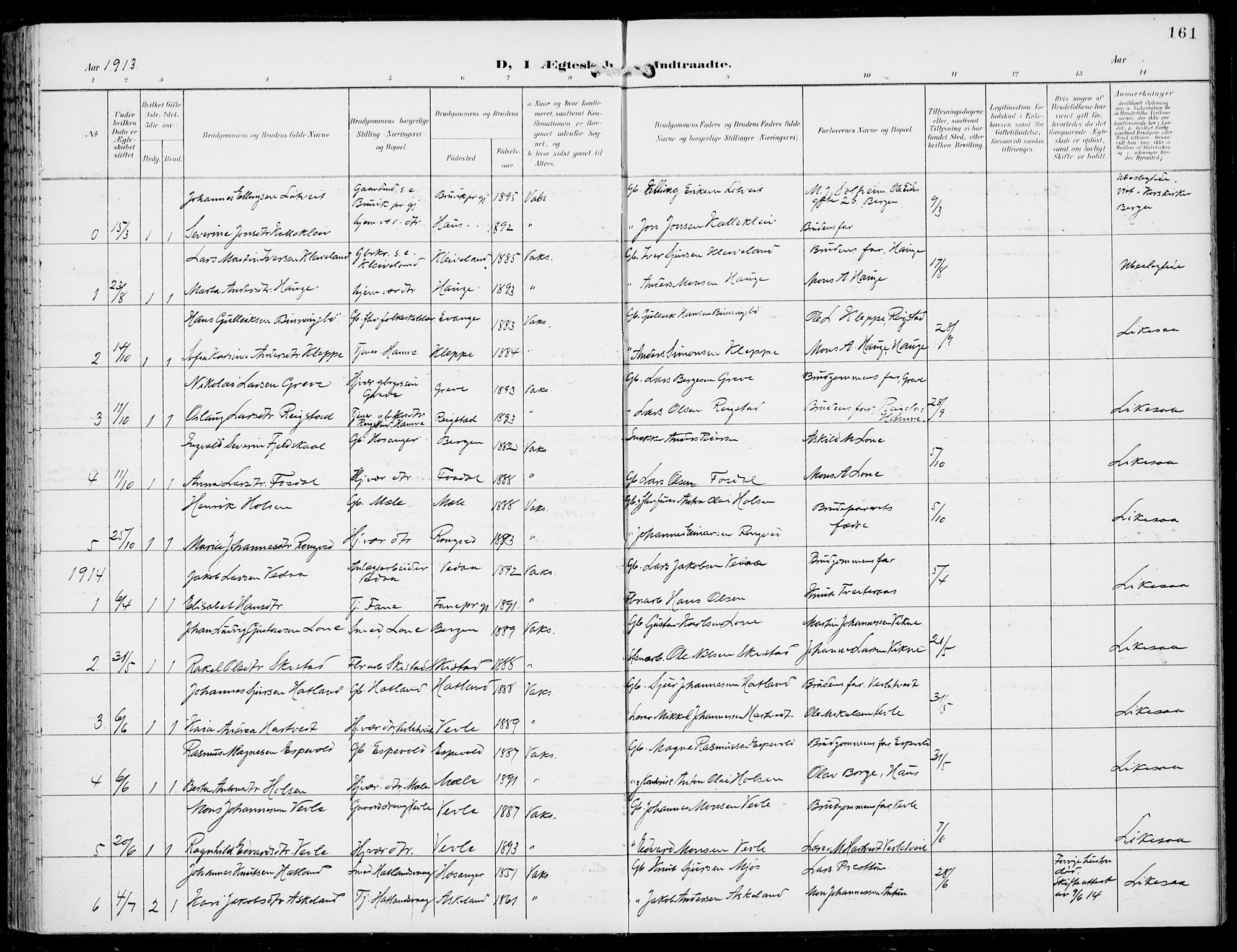 Haus sokneprestembete, AV/SAB-A-75601/H/Haa: Parish register (official) no. C  2, 1900-1915, p. 161