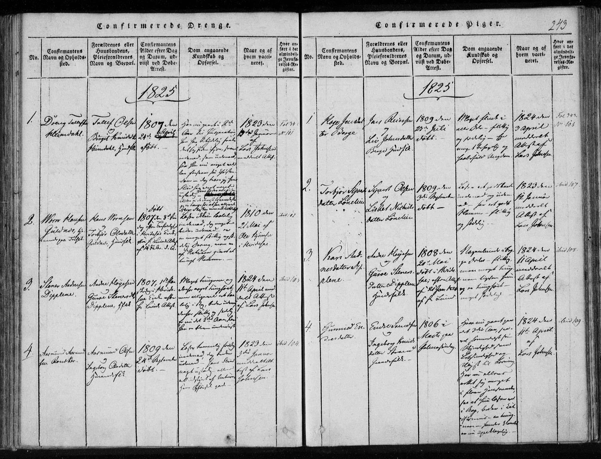 Lårdal kirkebøker, SAKO/A-284/F/Fa/L0005: Parish register (official) no. I 5, 1815-1860, p. 243