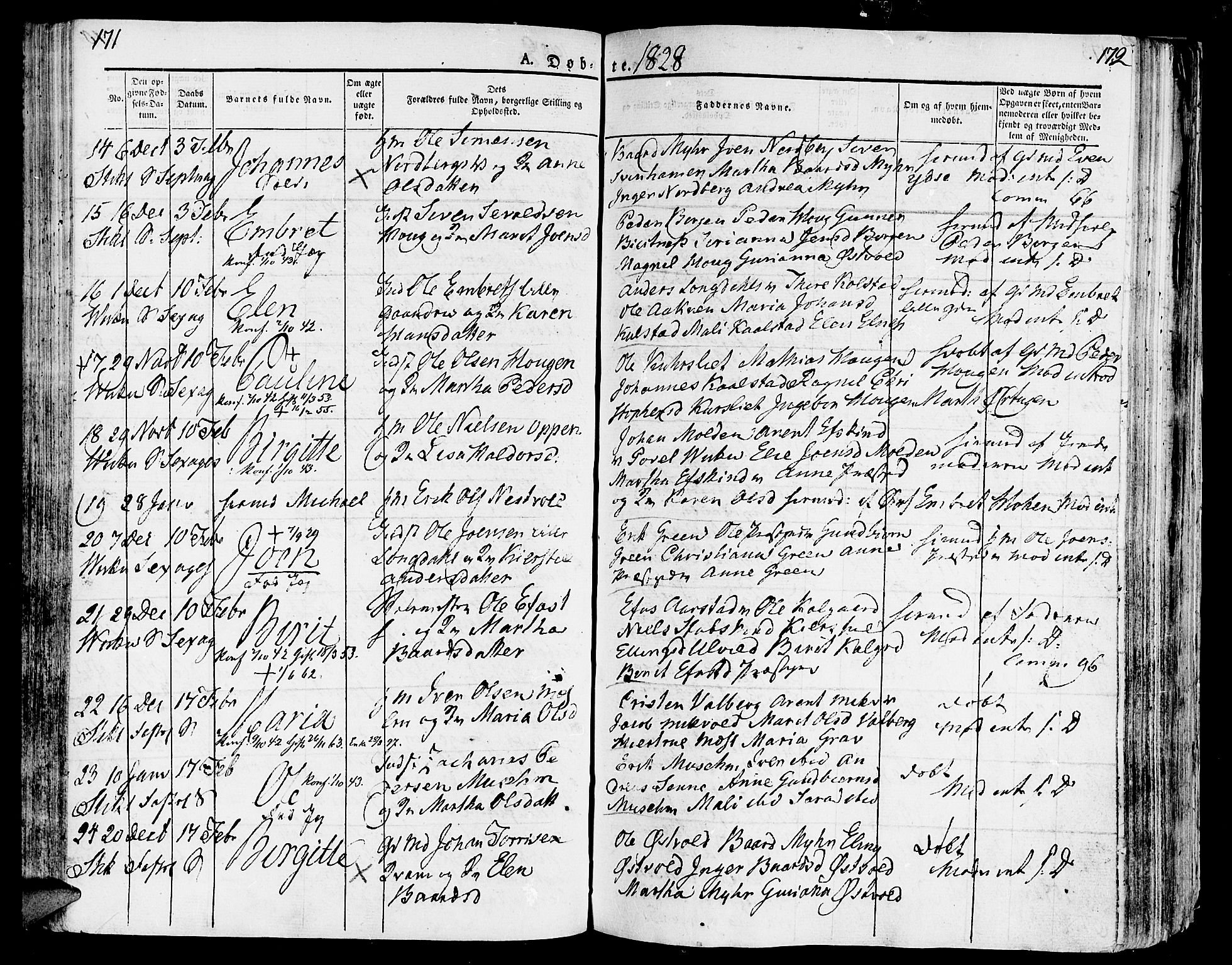 Ministerialprotokoller, klokkerbøker og fødselsregistre - Nord-Trøndelag, SAT/A-1458/723/L0237: Parish register (official) no. 723A06, 1822-1830, p. 171-172