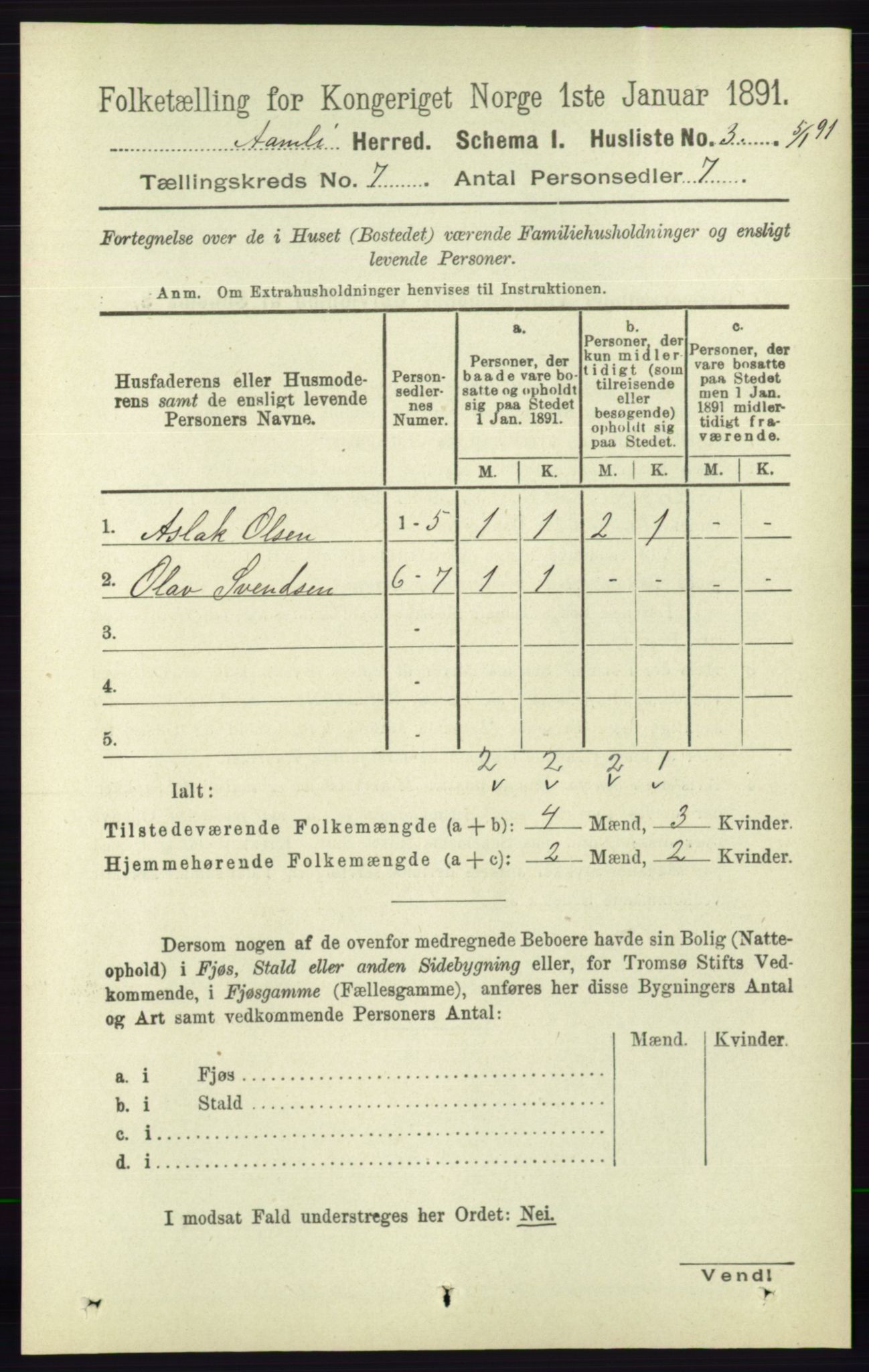 RA, 1891 census for 0929 Åmli, 1891, p. 918