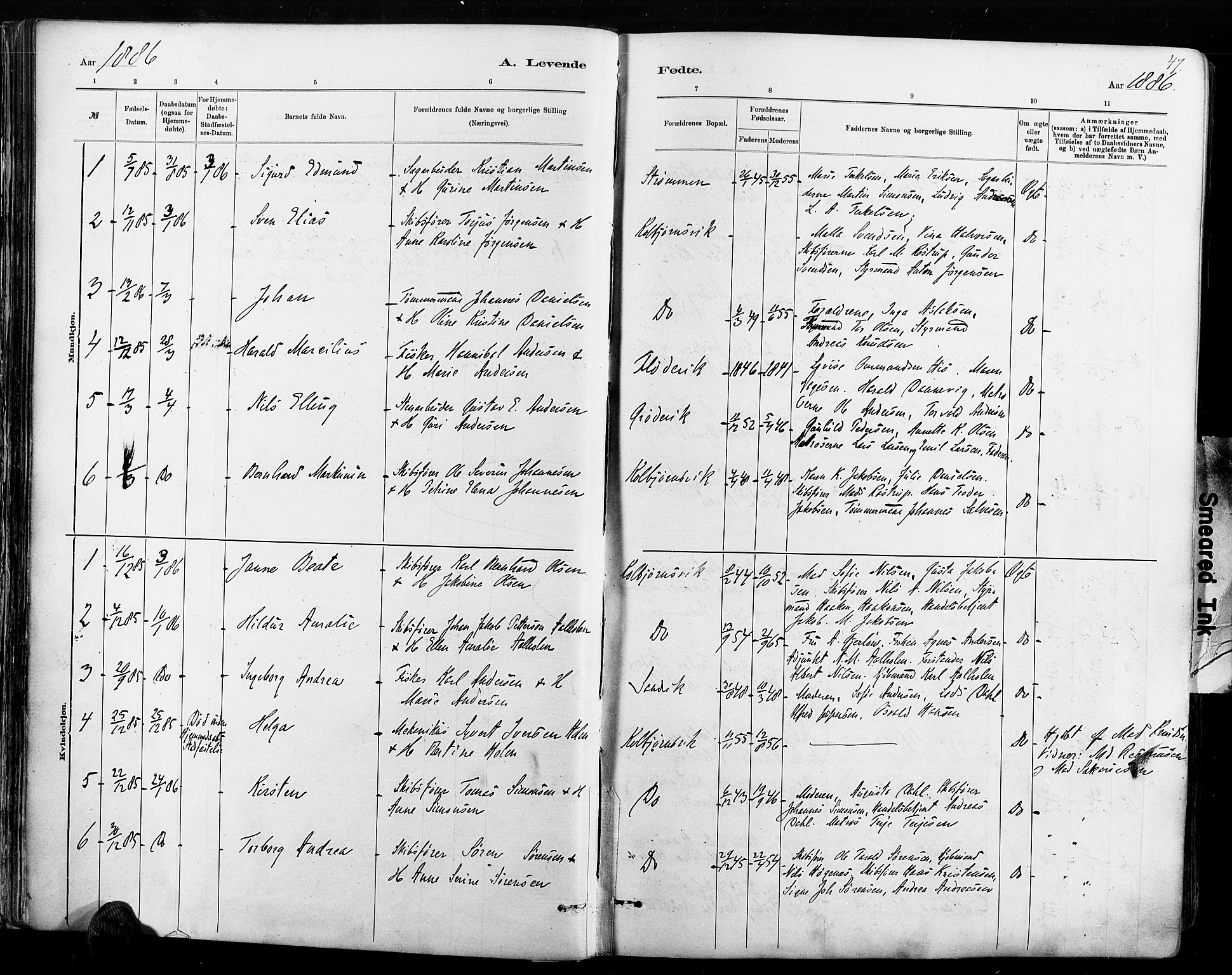 Hisøy sokneprestkontor, AV/SAK-1111-0020/F/Fa/L0003: Parish register (official) no. A 3, 1881-1894, p. 47