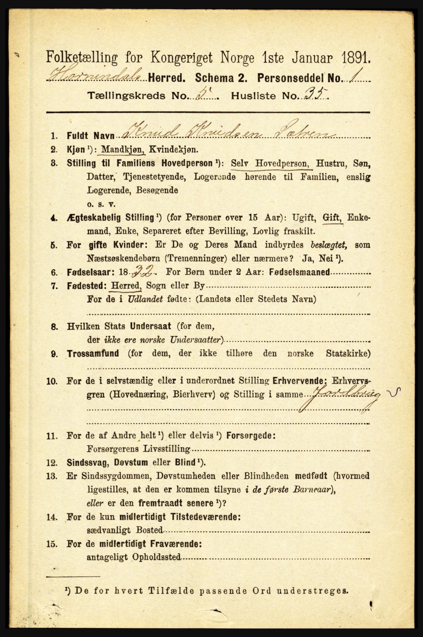 RA, 1891 census for 1444 Hornindal, 1891, p. 1340