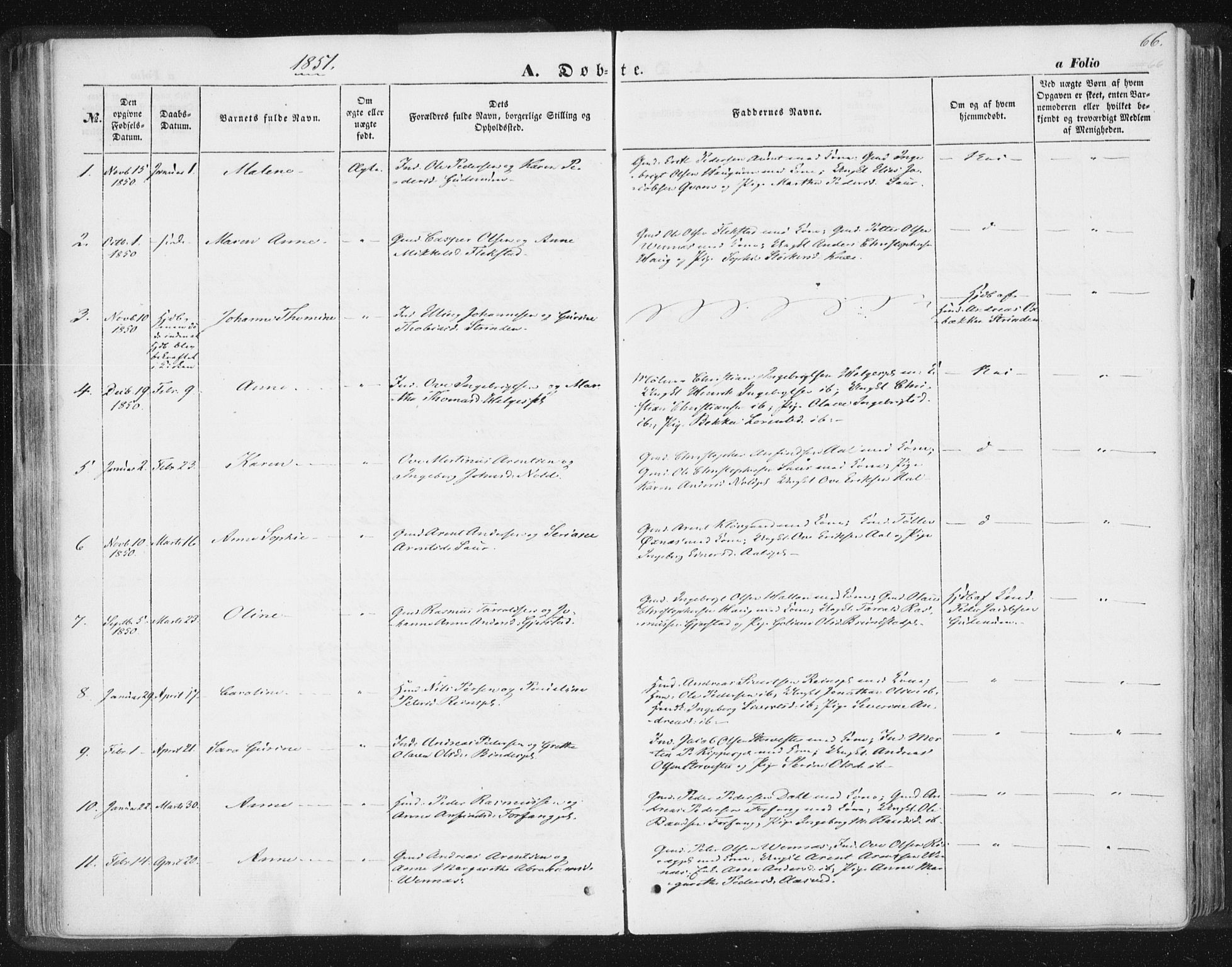 Ministerialprotokoller, klokkerbøker og fødselsregistre - Nord-Trøndelag, AV/SAT-A-1458/746/L0446: Parish register (official) no. 746A05, 1846-1859, p. 66