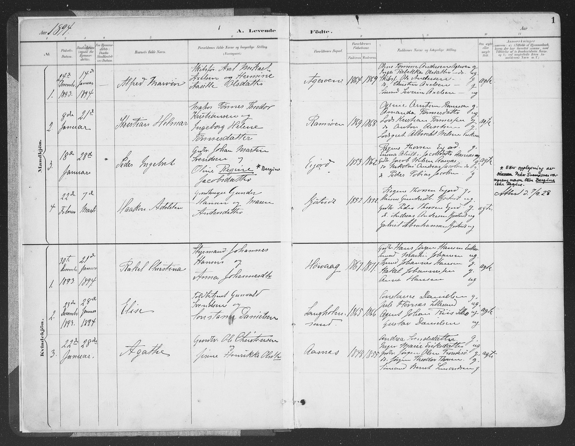 Høvåg sokneprestkontor, AV/SAK-1111-0025/F/Fa/L0006: Parish register (official) no. A 6, 1894-1923, p. 1