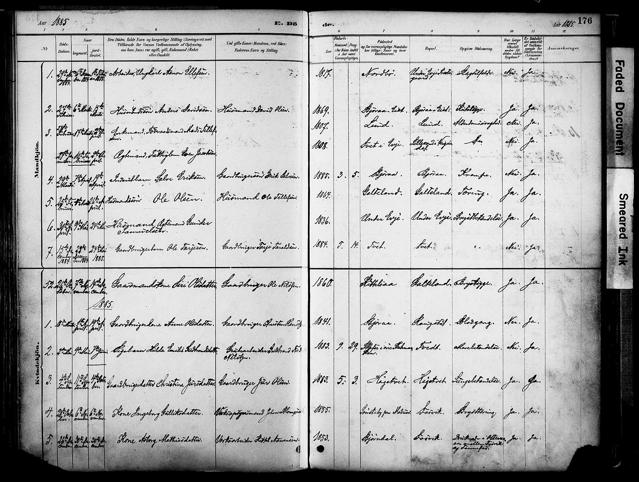 Evje sokneprestkontor, AV/SAK-1111-0008/F/Fa/Faa/L0007: Parish register (official) no. A 7, 1884-1909, p. 176