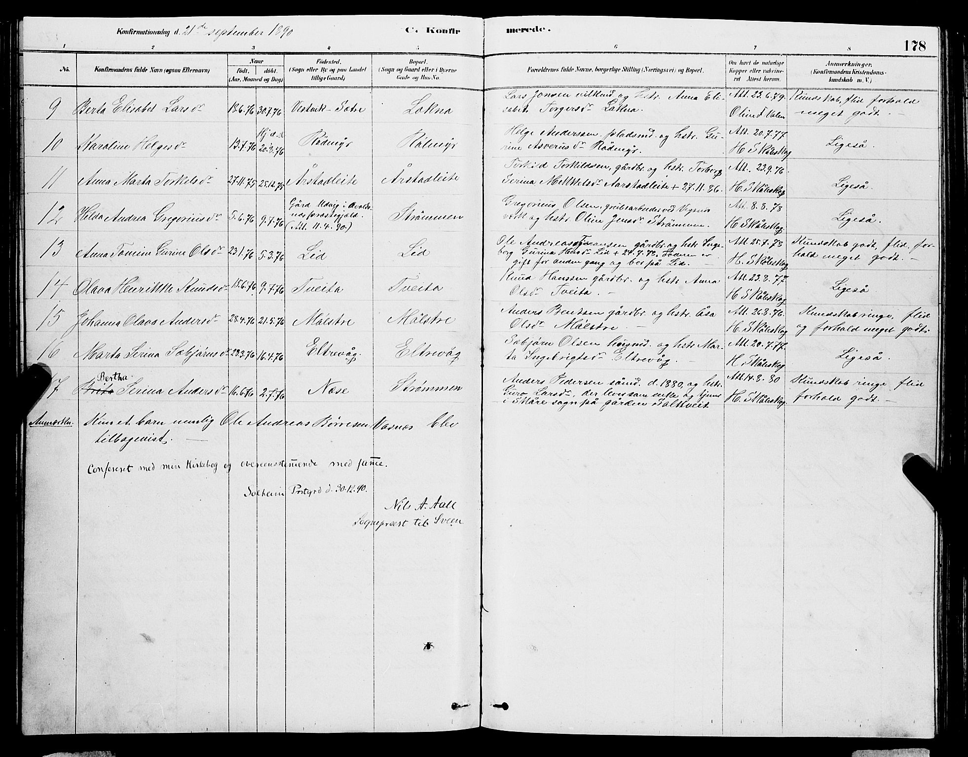 Sveio Sokneprestembete, SAB/A-78501/H/Hab: Parish register (copy) no. A 3, 1878-1896, p. 178