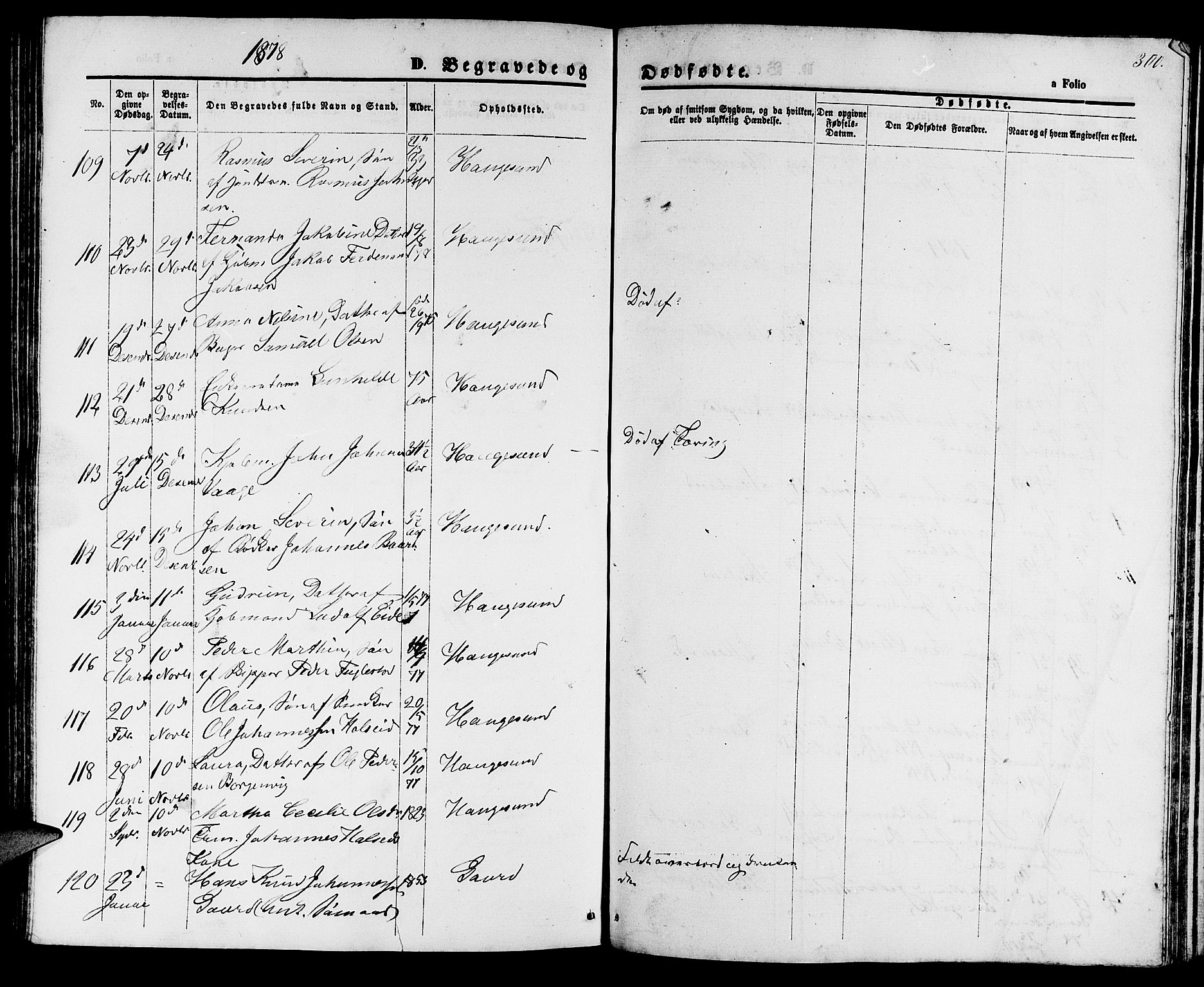 Haugesund sokneprestkontor, AV/SAST-A -101863/H/Ha/Hab/L0001: Parish register (copy) no. B 1, 1873-1881, p. 300