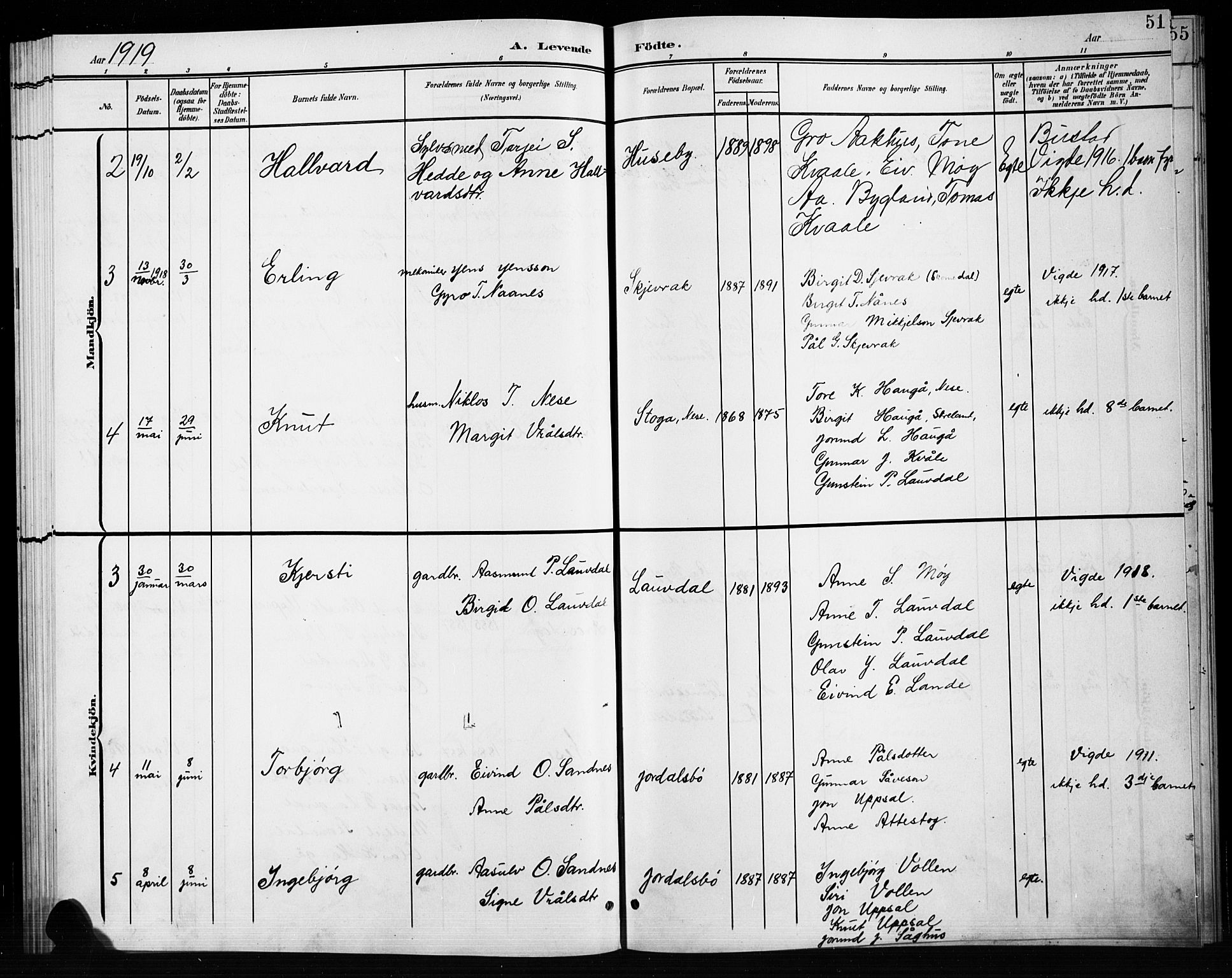 Bygland sokneprestkontor, SAK/1111-0006/F/Fb/Fbb/L0004: Parish register (copy) no. B 4, 1902-1920, p. 51