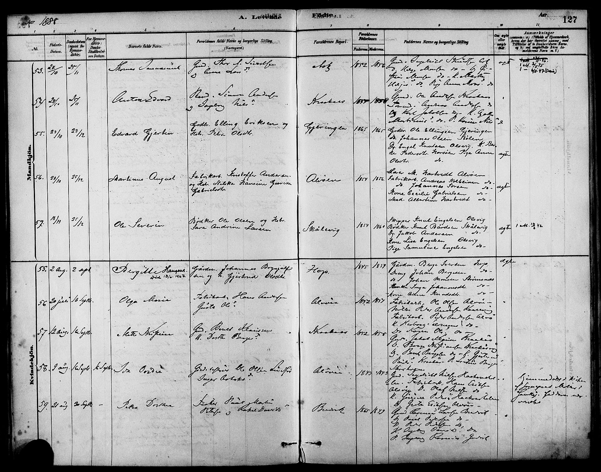 Askøy Sokneprestembete, AV/SAB-A-74101/H/Ha/Haa/Haab/L0001: Parish register (official) no. B 1, 1878-1889, p. 127