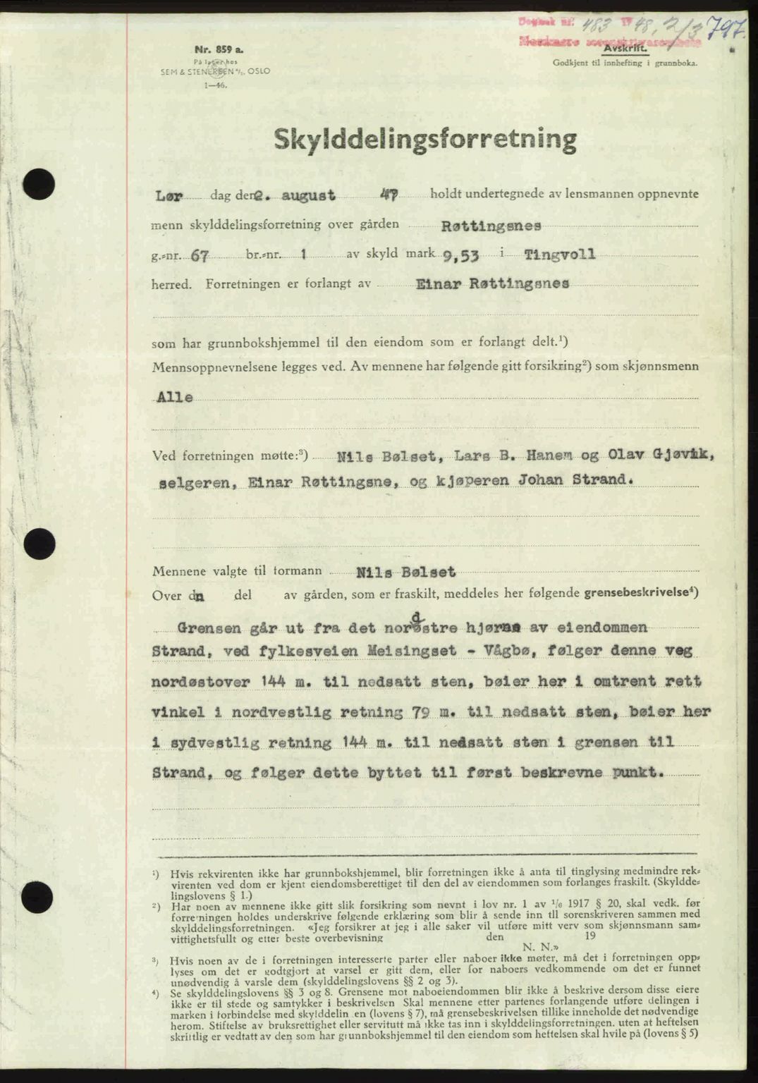 Nordmøre sorenskriveri, AV/SAT-A-4132/1/2/2Ca: Mortgage book no. A107, 1947-1948, Diary no: : 483/1948