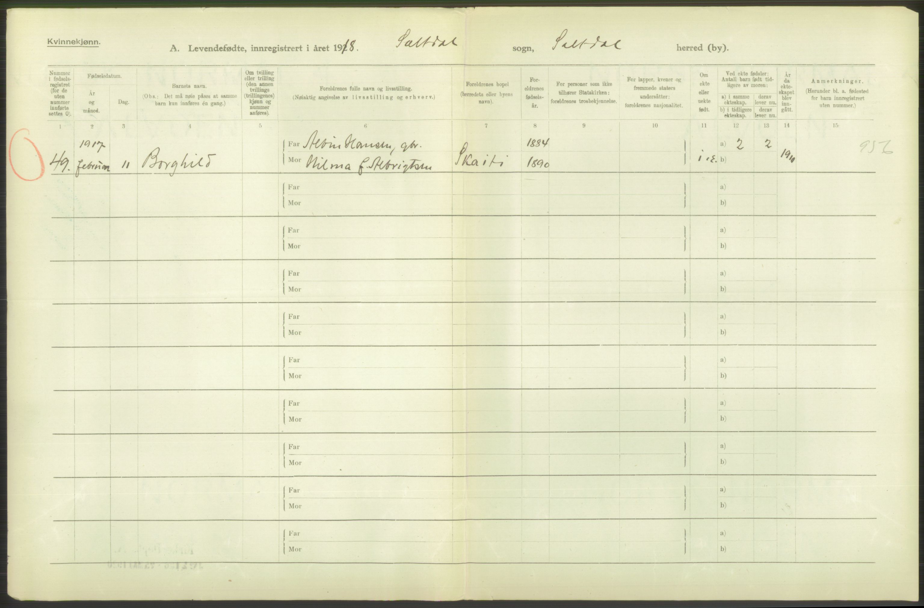 Statistisk sentralbyrå, Sosiodemografiske emner, Befolkning, AV/RA-S-2228/D/Df/Dfb/Dfbh/L0052: Nordland fylke: Levendefødte menn og kvinner. Bygder., 1918, p. 236