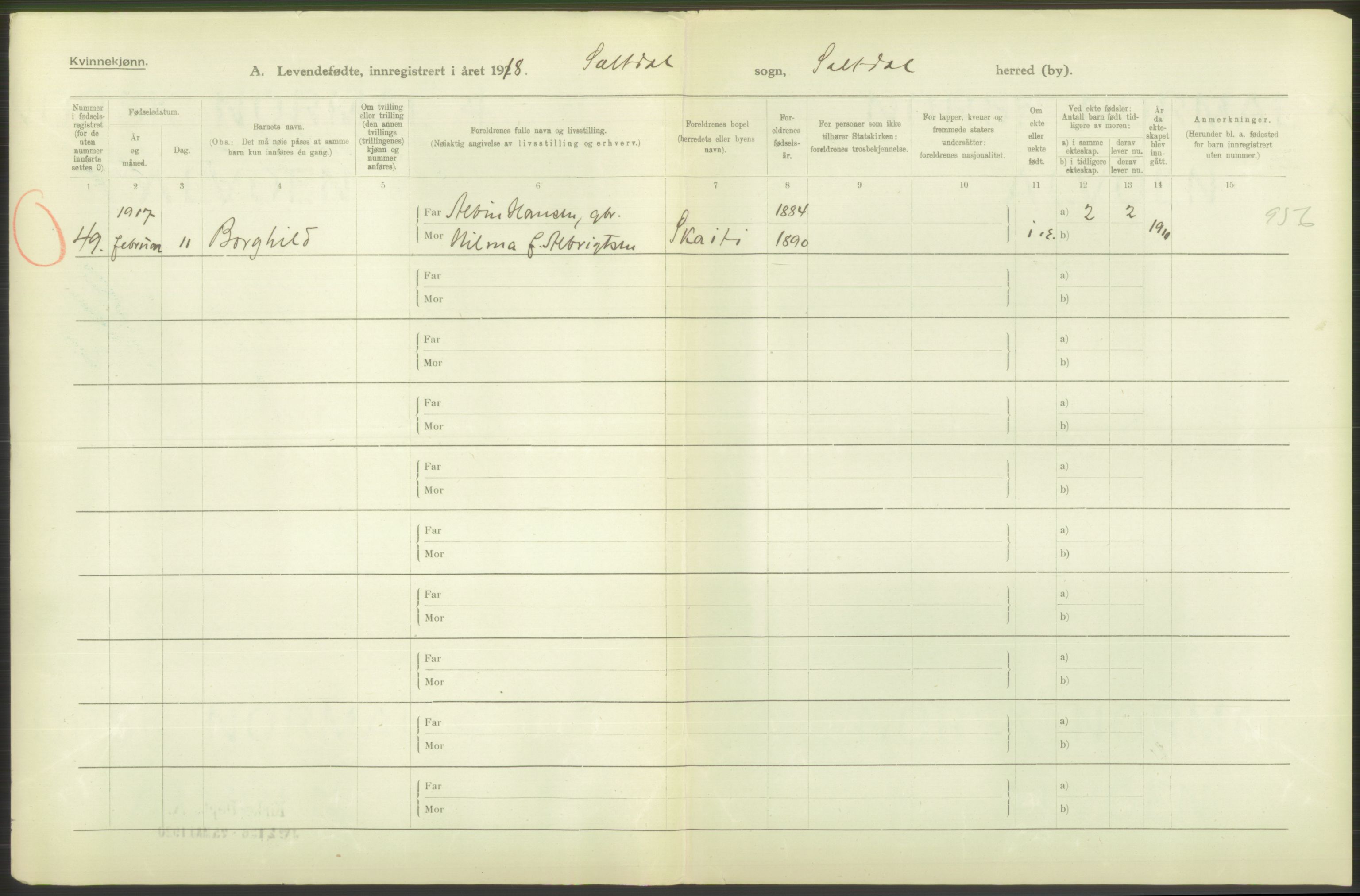 Statistisk sentralbyrå, Sosiodemografiske emner, Befolkning, RA/S-2228/D/Df/Dfb/Dfbh/L0052: Nordland fylke: Levendefødte menn og kvinner. Bygder., 1918, p. 236