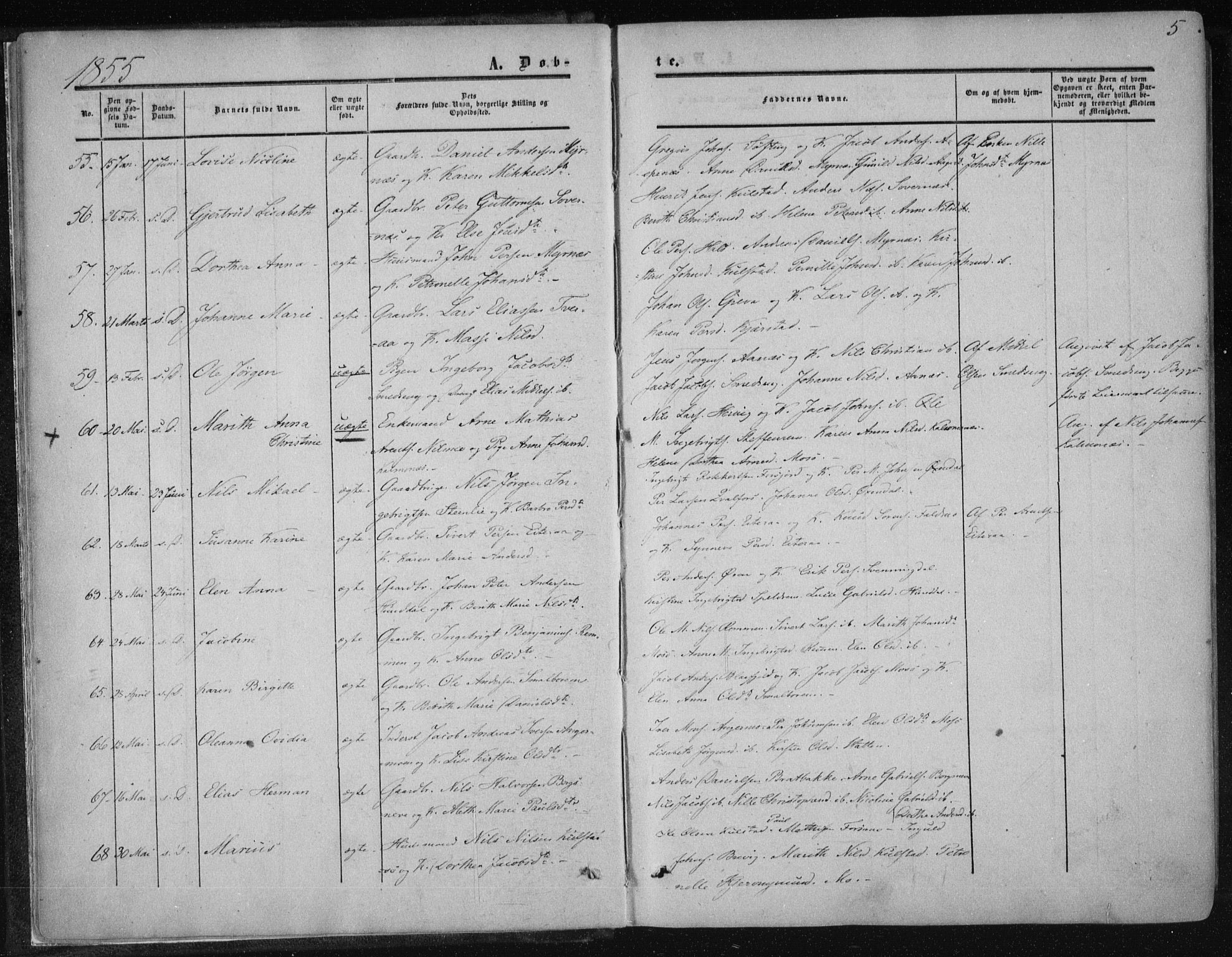 Ministerialprotokoller, klokkerbøker og fødselsregistre - Nordland, SAT/A-1459/820/L0293: Parish register (official) no. 820A14, 1855-1865, p. 5