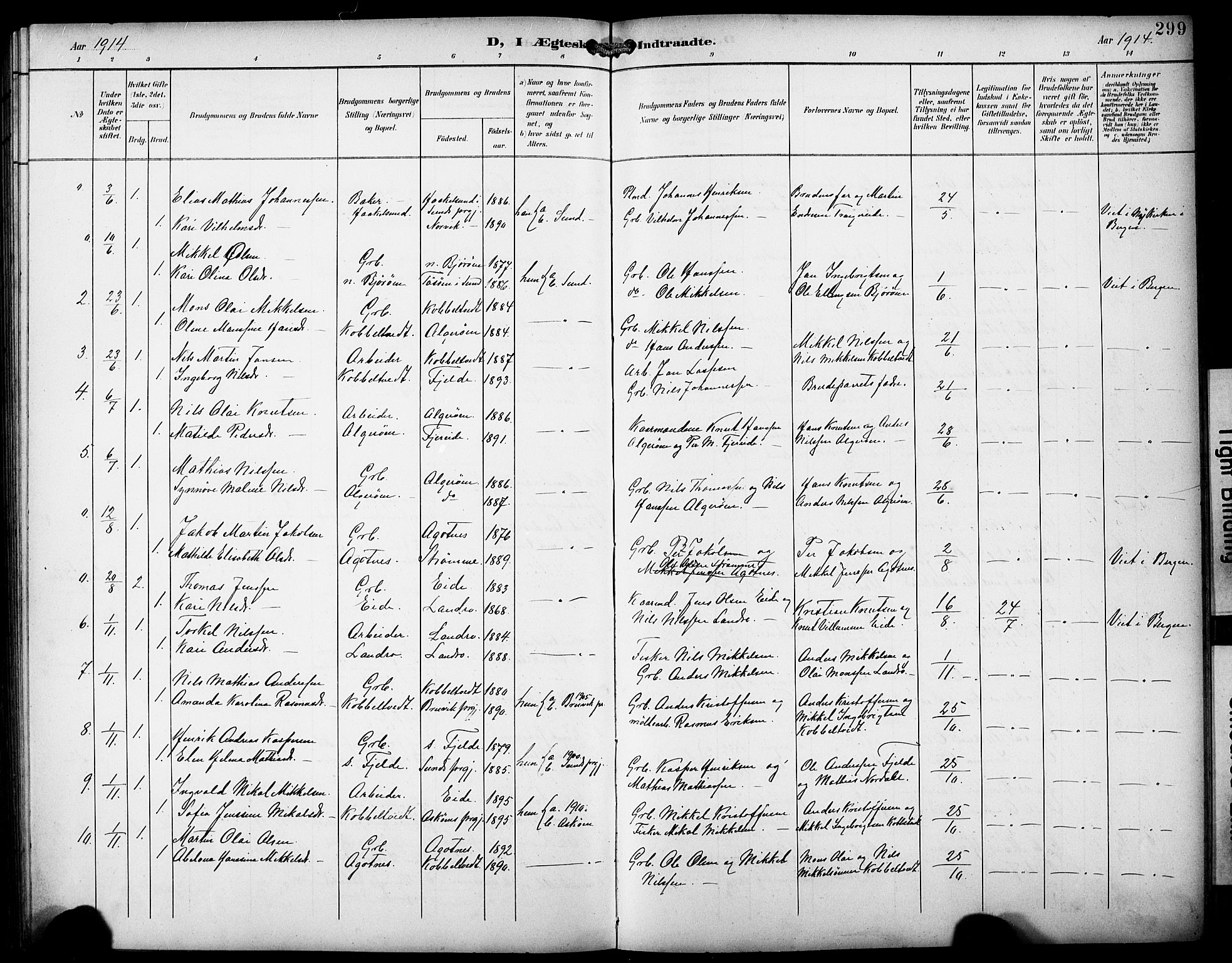 Fjell sokneprestembete, SAB/A-75301/H/Hab: Parish register (copy) no. A 5, 1899-1918, p. 299
