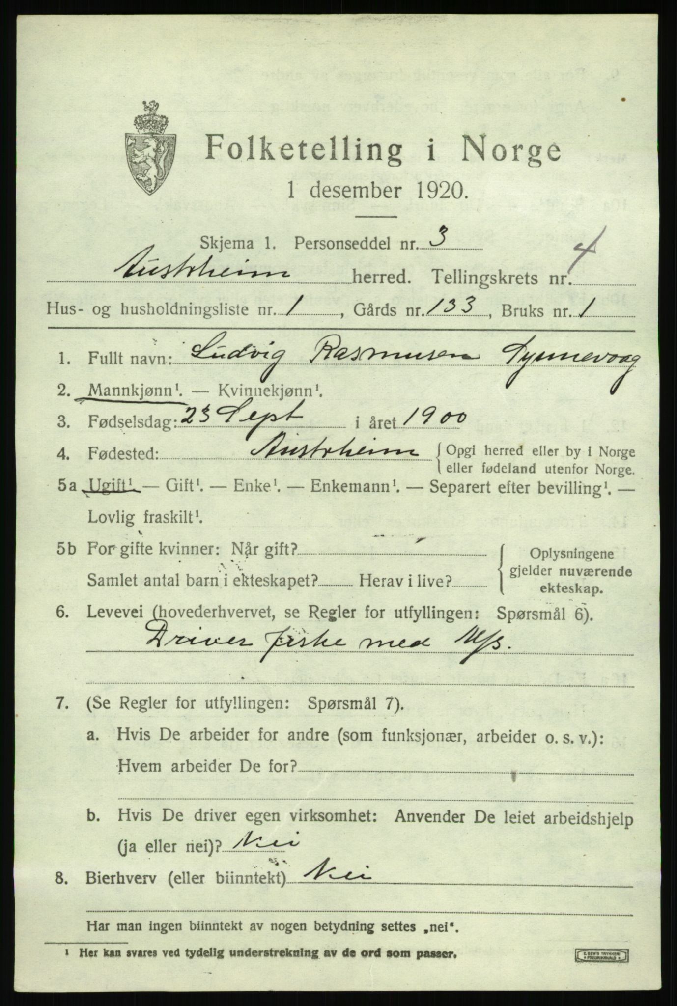 SAB, 1920 census for Austrheim, 1920, p. 1774