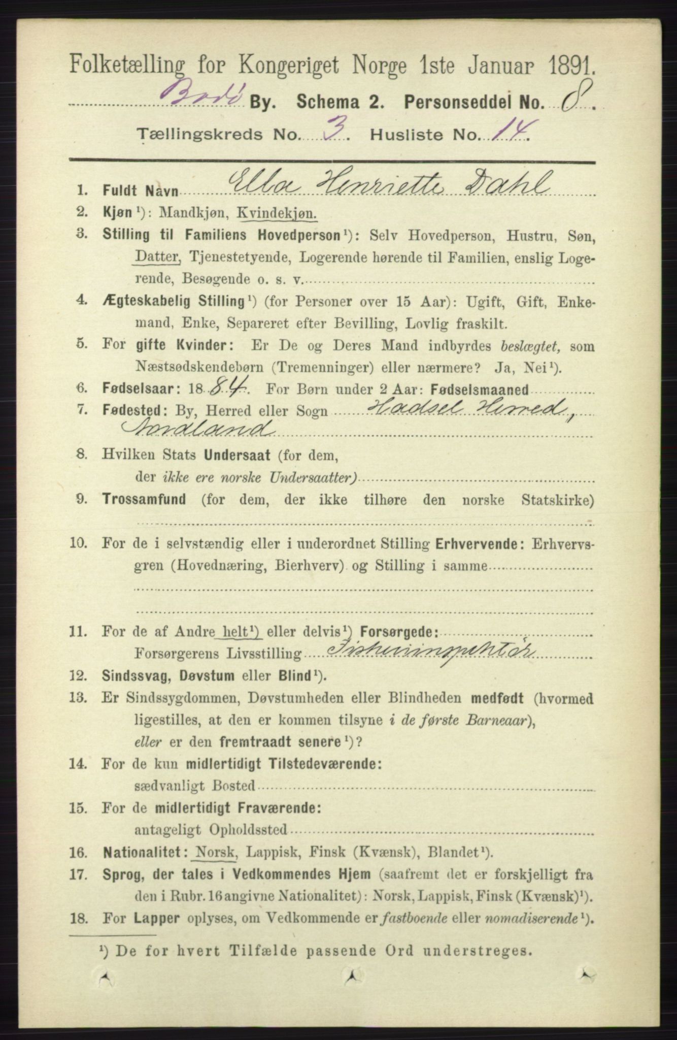 RA, 1891 census for 1804 Bodø, 1891, p. 2187