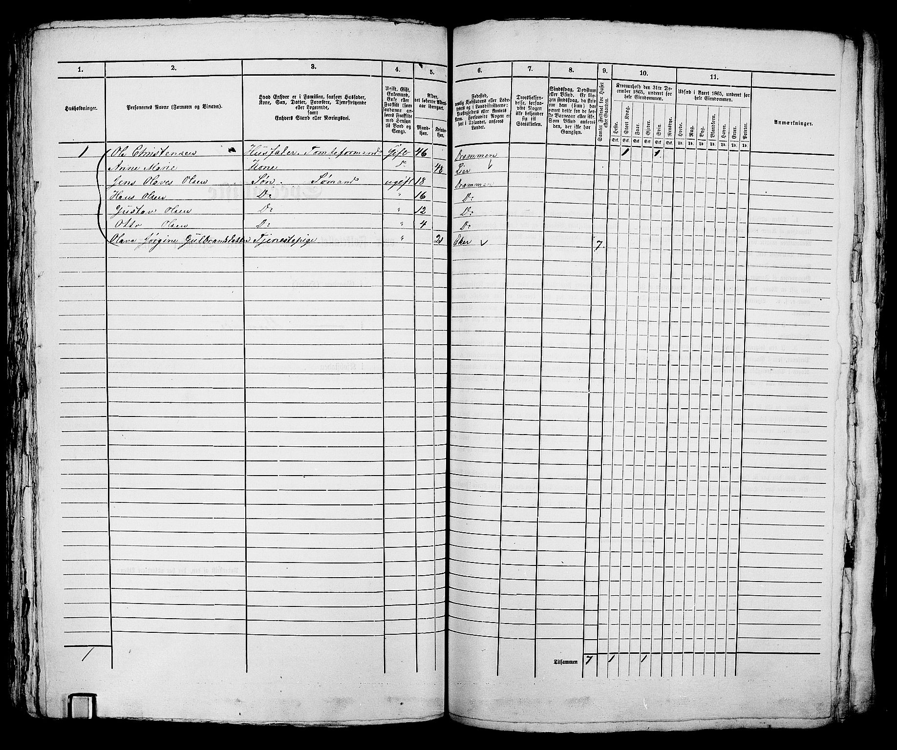 RA, 1865 census for Bragernes in Drammen, 1865, p. 890