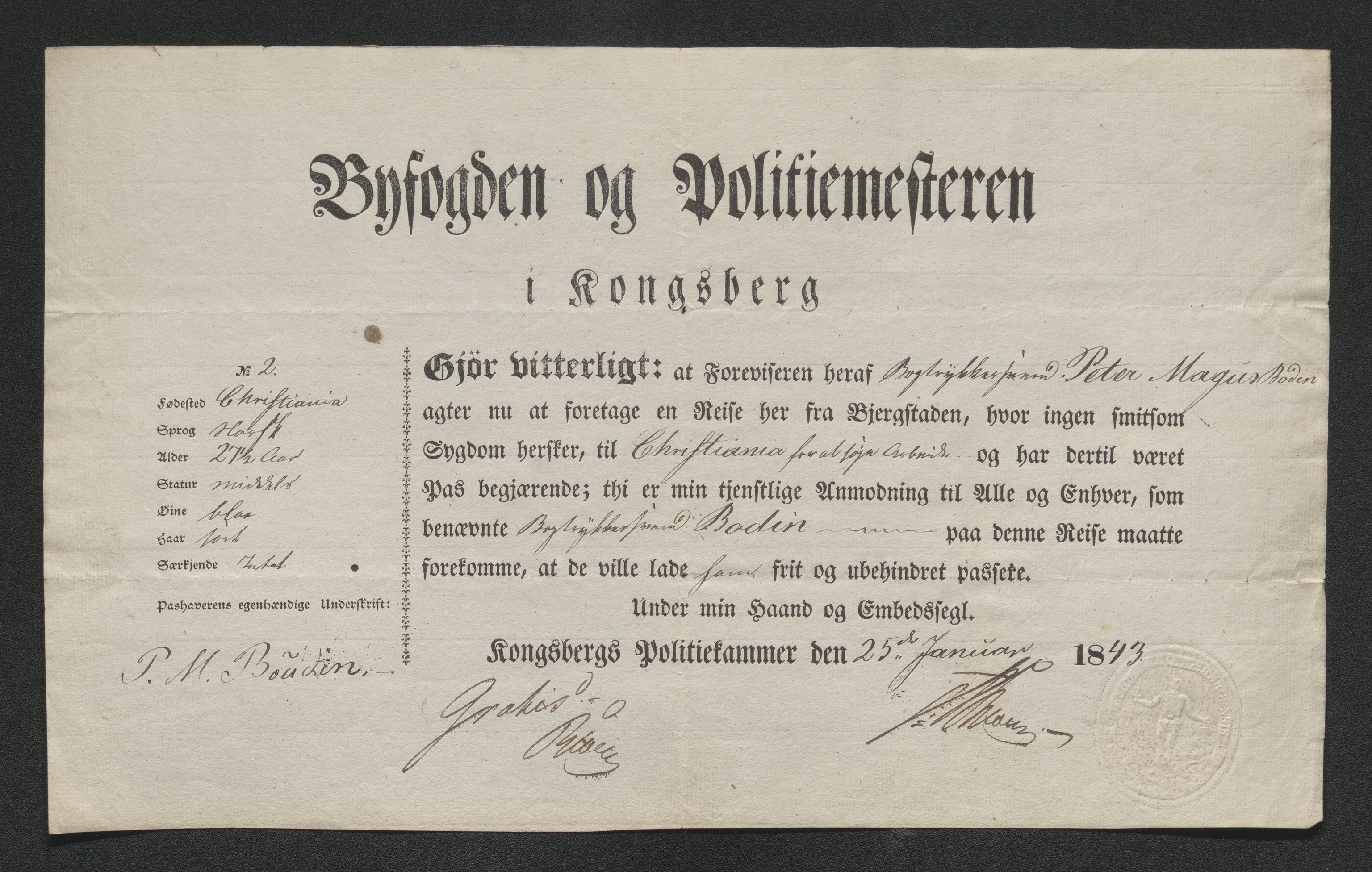 Drammen politikammer, AV/SAKO-A-623/I/Ia/Iab/L0007: Innleverte pass, 1843-1844, p. 47