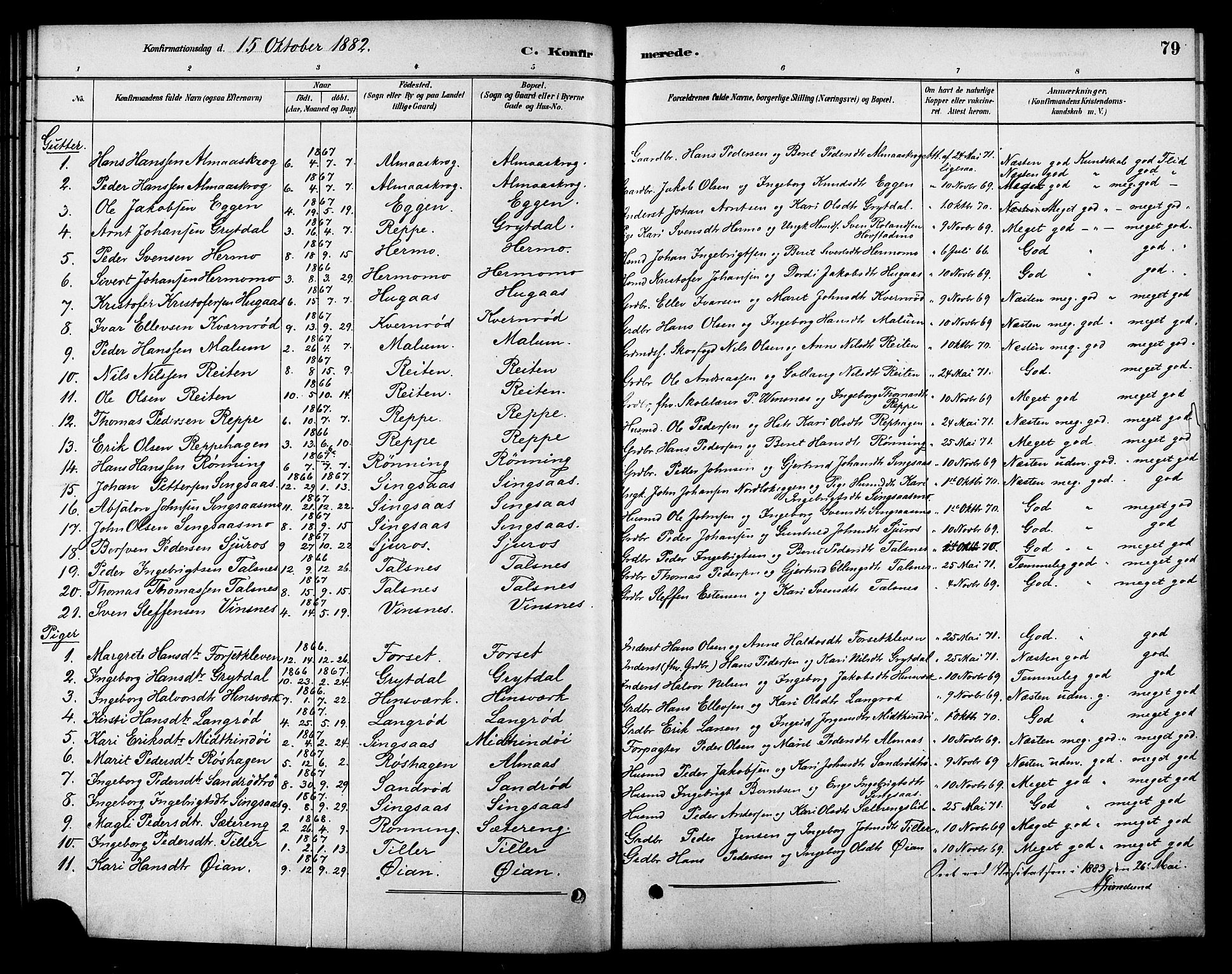 Ministerialprotokoller, klokkerbøker og fødselsregistre - Sør-Trøndelag, SAT/A-1456/688/L1024: Parish register (official) no. 688A01, 1879-1890, p. 79