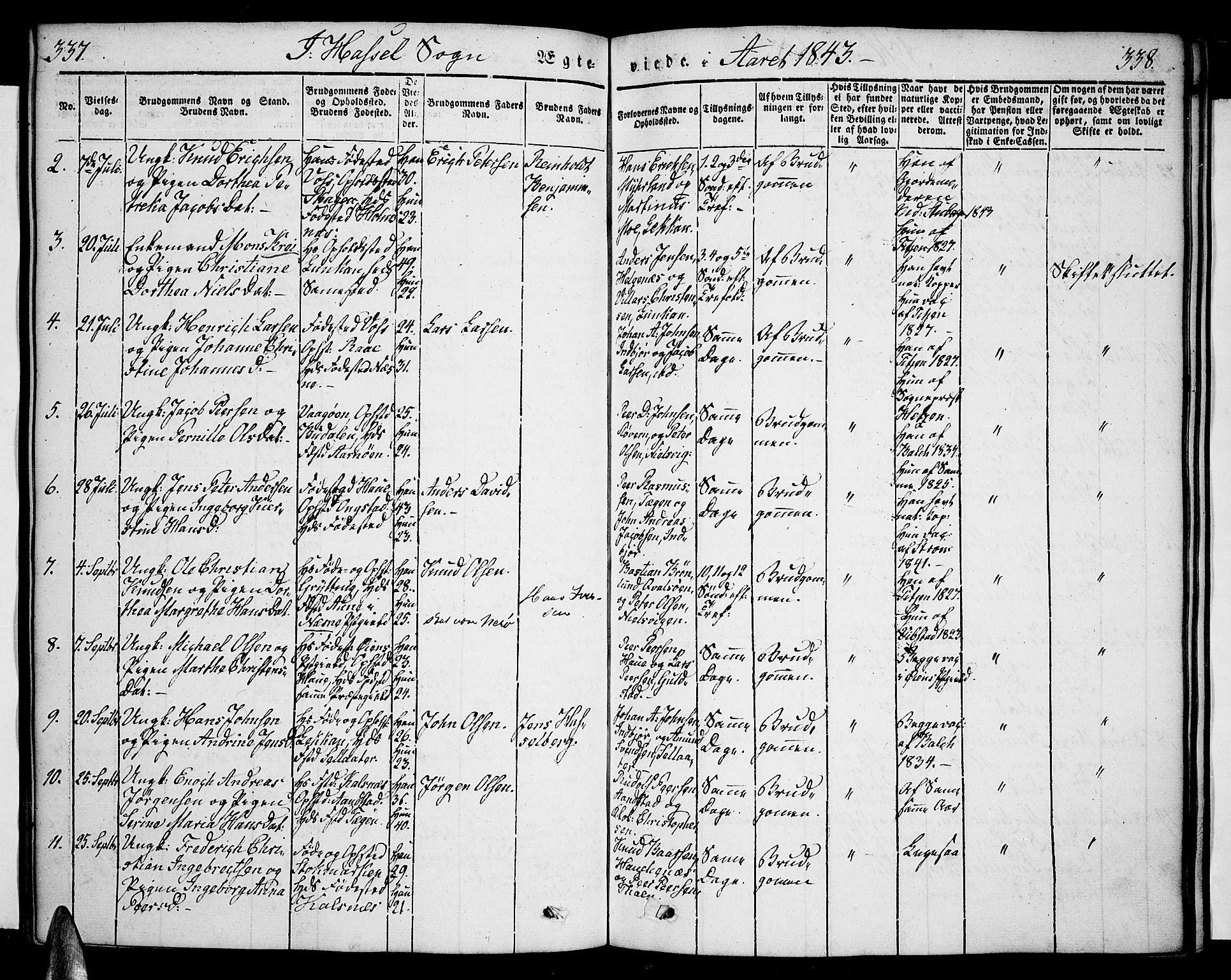 Ministerialprotokoller, klokkerbøker og fødselsregistre - Nordland, AV/SAT-A-1459/888/L1239: Parish register (official) no. 888A06 /1, 1837-1849, p. 337-338