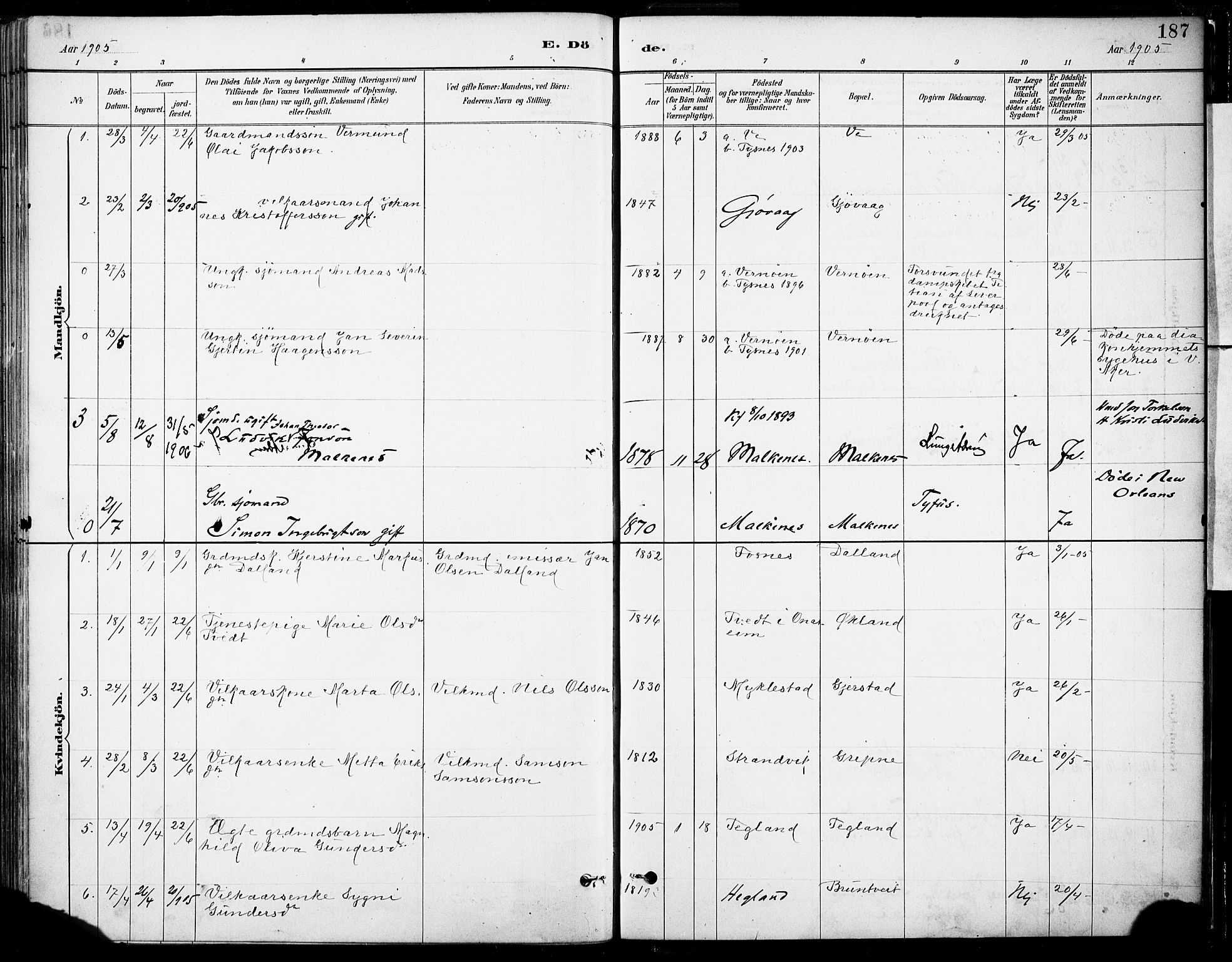 Tysnes sokneprestembete, AV/SAB-A-78601/H/Haa: Parish register (official) no. B 1, 1887-1906, p. 187