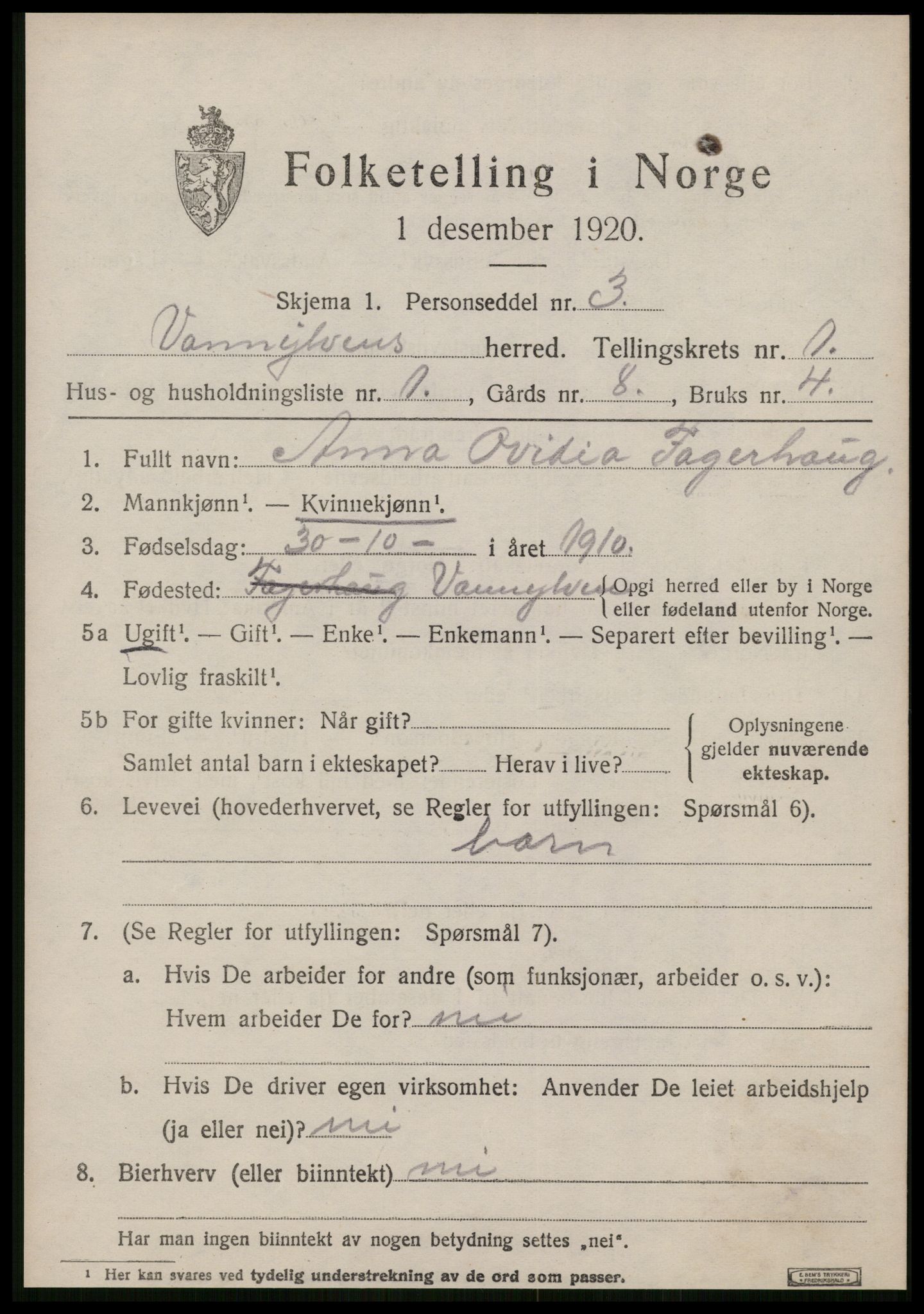 SAT, 1920 census for Vanylven, 1920, p. 661