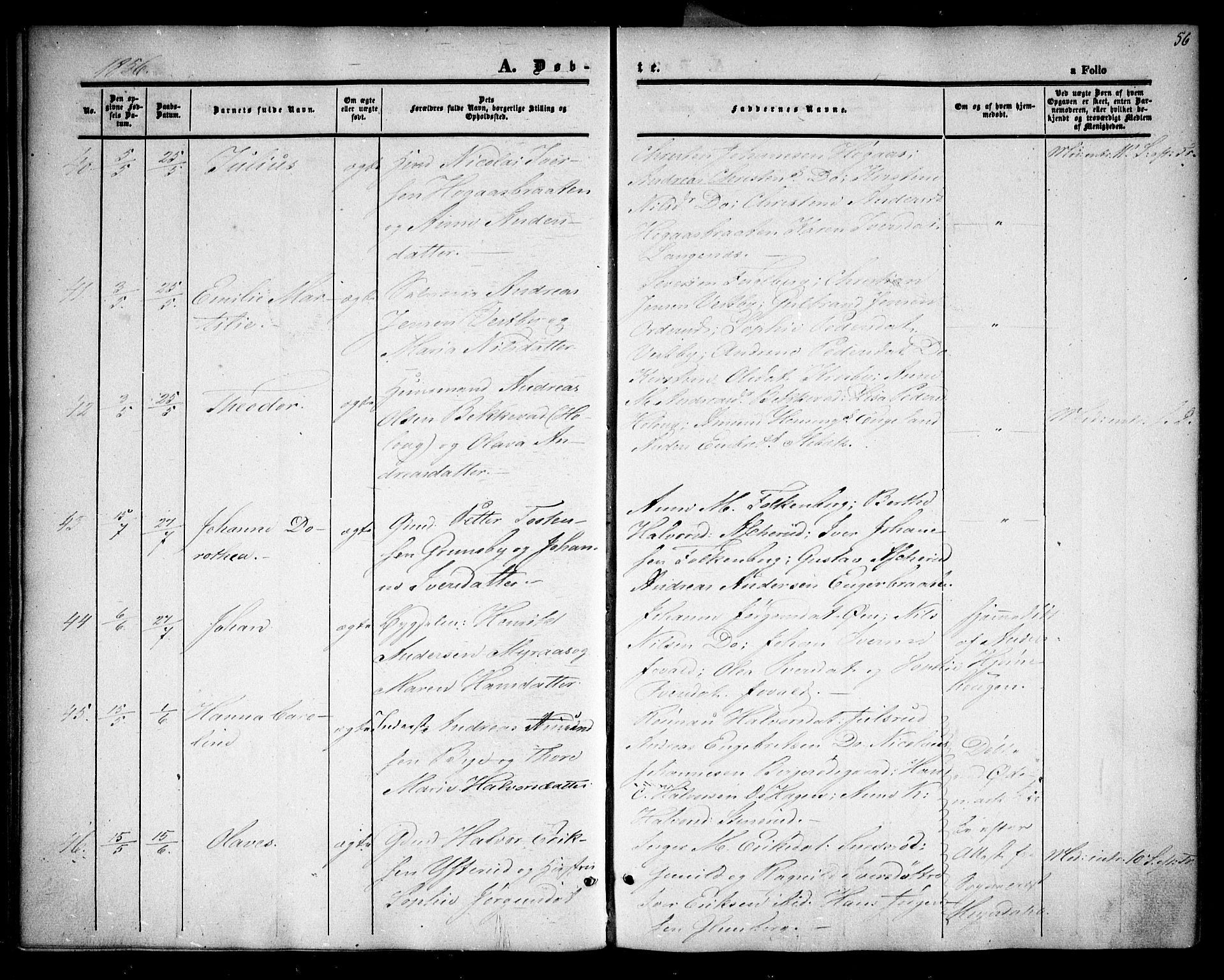 Rødenes prestekontor Kirkebøker, AV/SAO-A-2005/F/Fa/L0006: Parish register (official) no. I 6, 1850-1859, p. 56