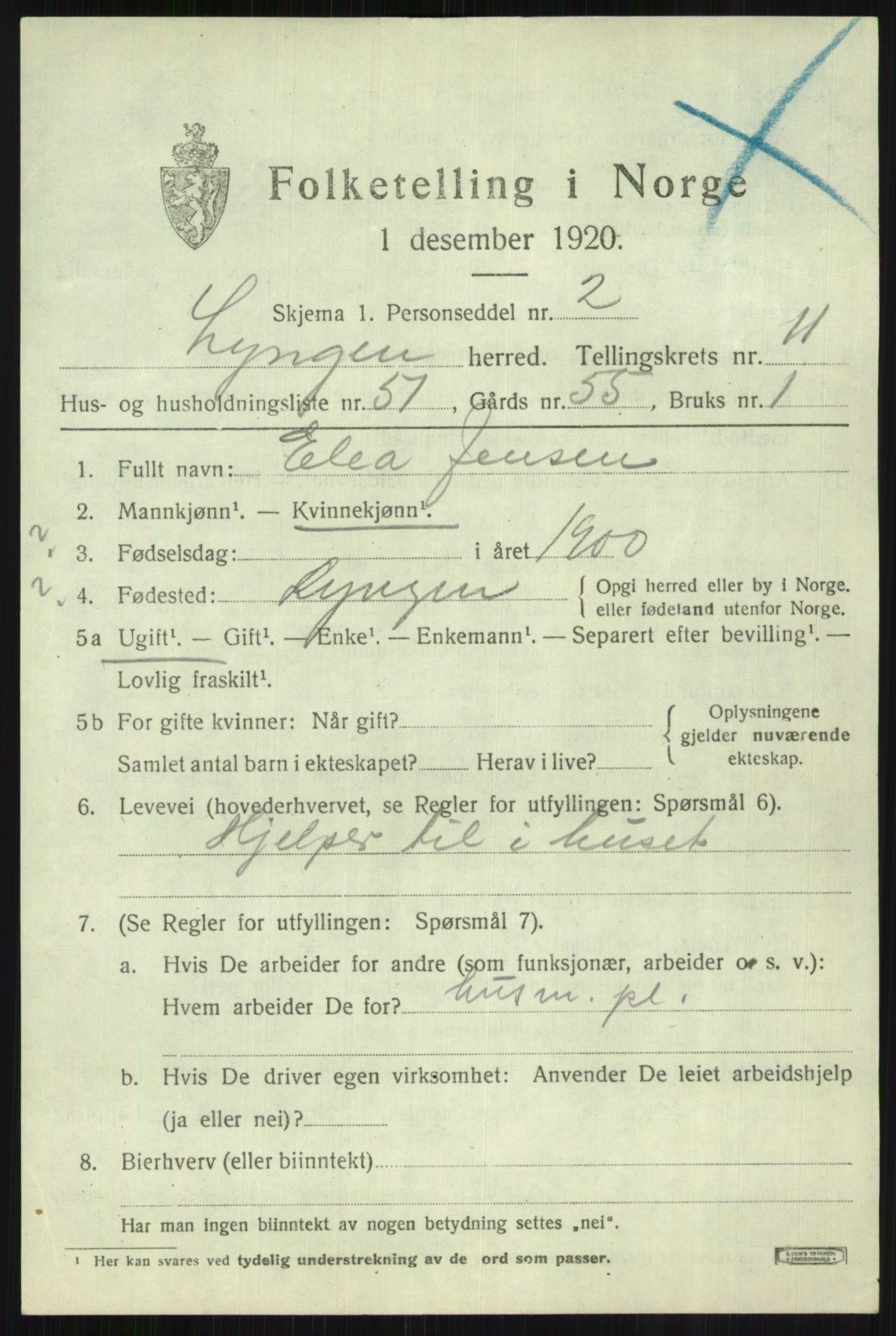 SATØ, 1920 census for Lyngen, 1920, p. 9049