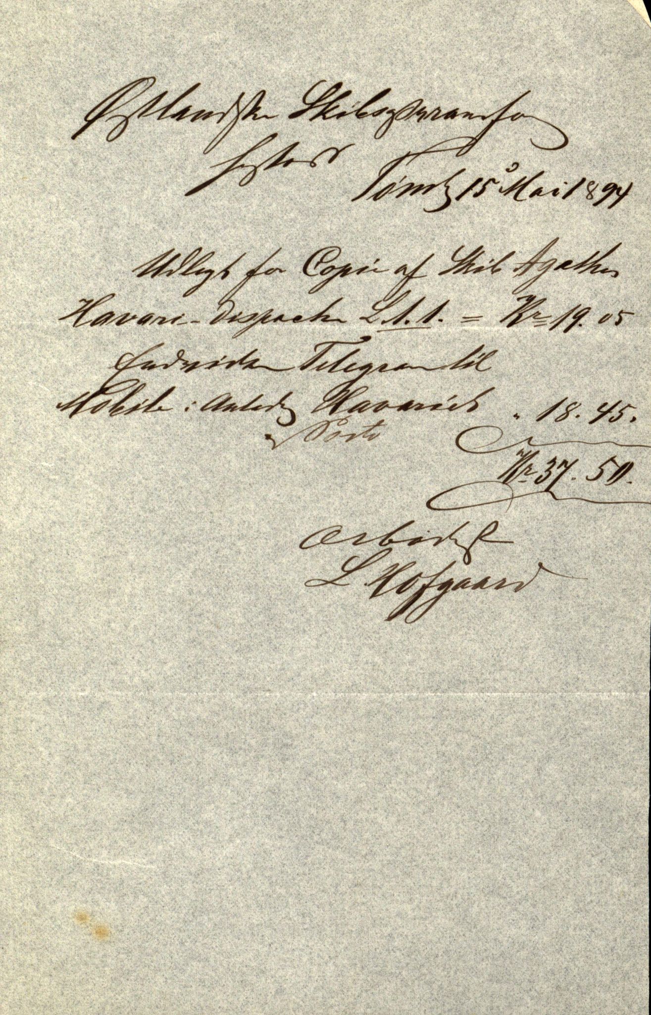 Pa 63 - Østlandske skibsassuranceforening, VEMU/A-1079/G/Ga/L0029/0009: Havaridokumenter / Anette, Agathe, Agra, Buffalo, 1893, p. 5