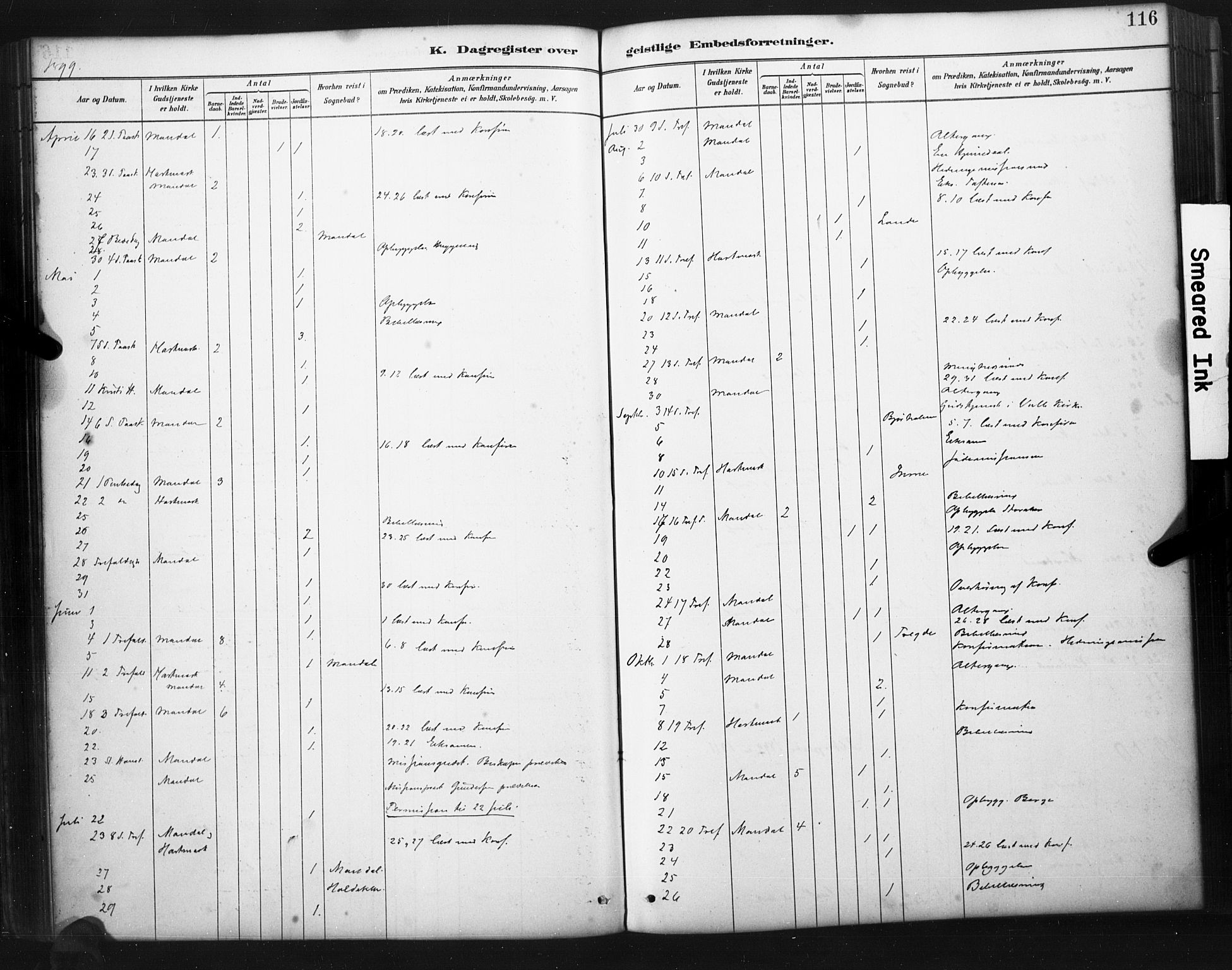 Mandal sokneprestkontor, AV/SAK-1111-0030/F/Fa/Faa/L0017: Parish register (official) no. A 17, 1880-1926, p. 116