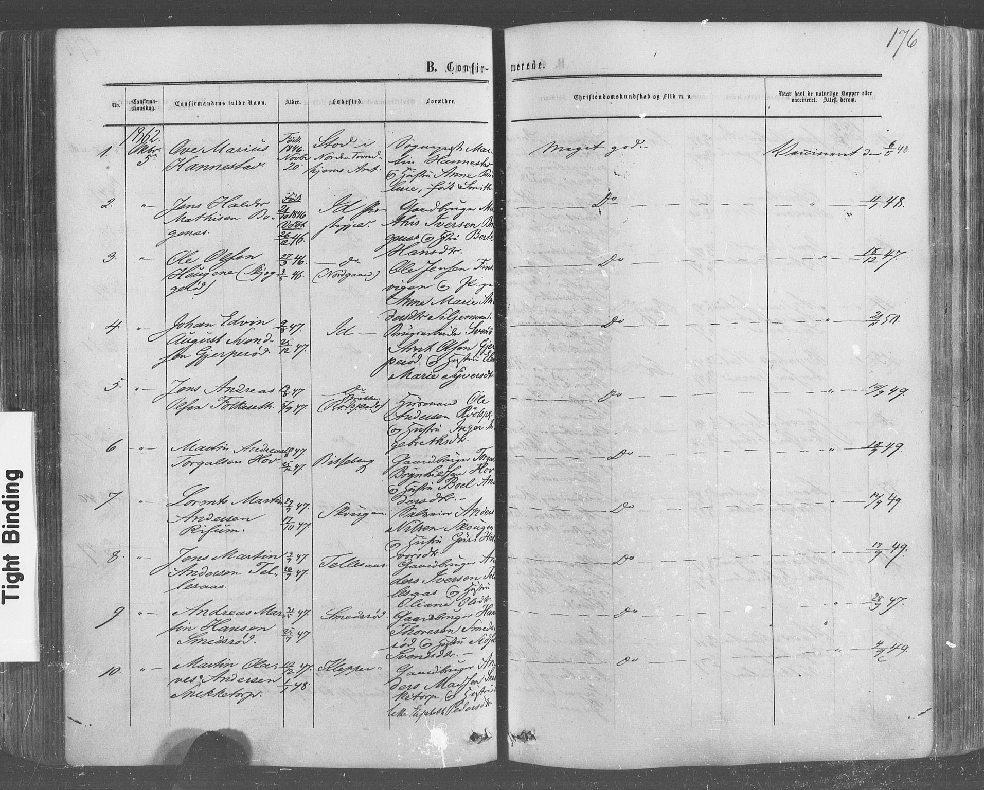 Idd prestekontor Kirkebøker, SAO/A-10911/F/Fc/L0005: Parish register (official) no. III 5, 1861-1877, p. 176