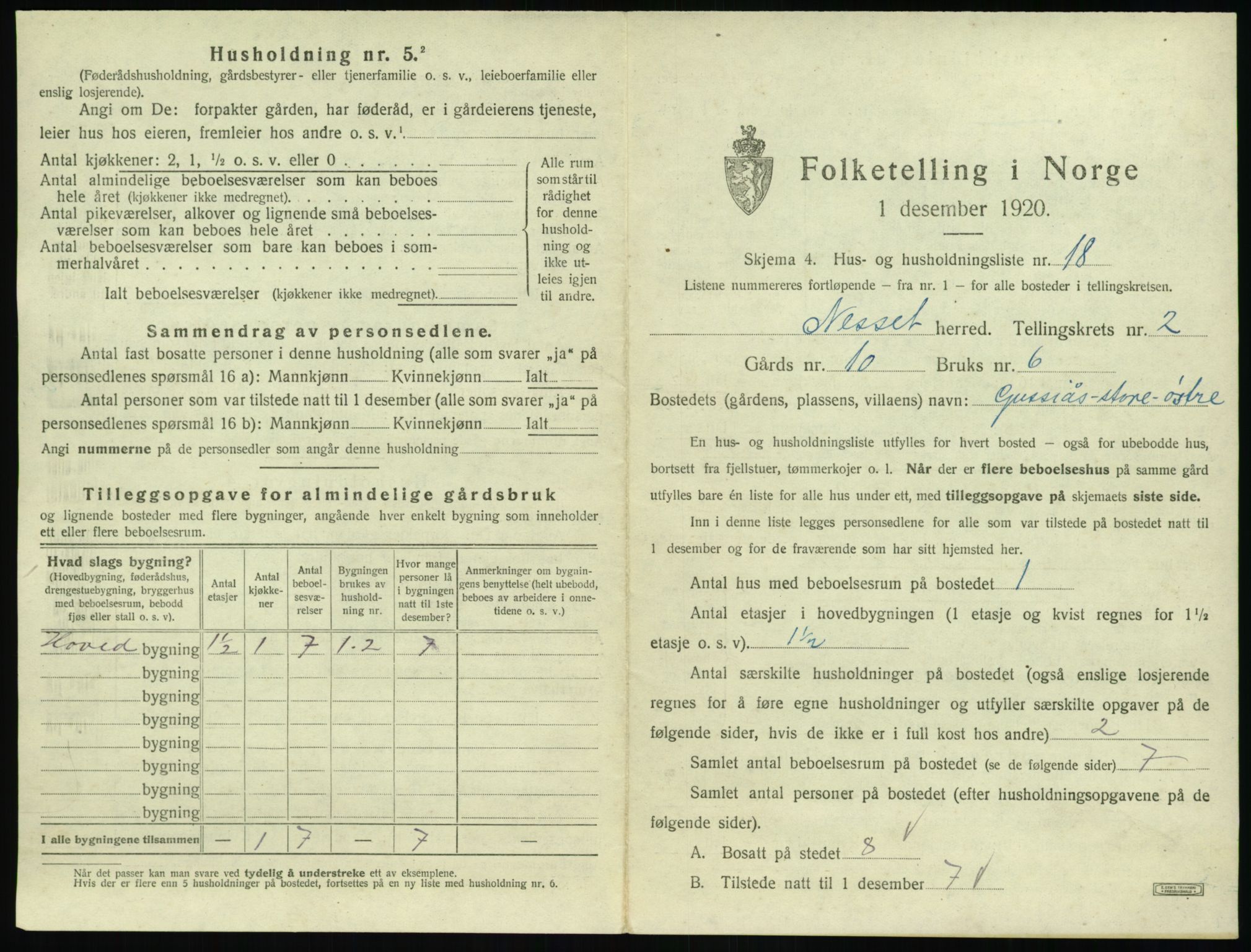 SAT, 1920 census for Nesset, 1920, p. 132