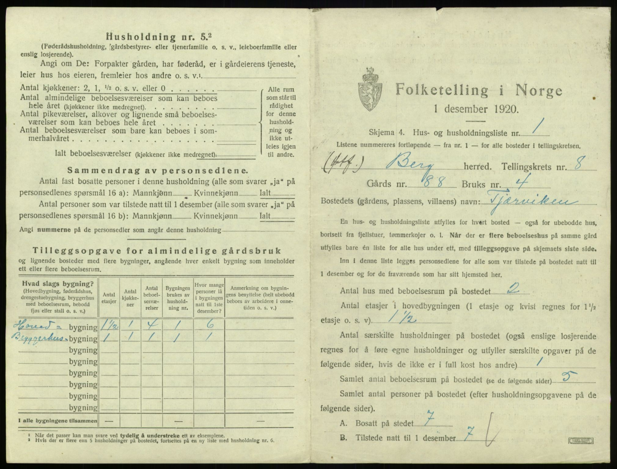 SAO, 1920 census for Berg, 1920, p. 1824