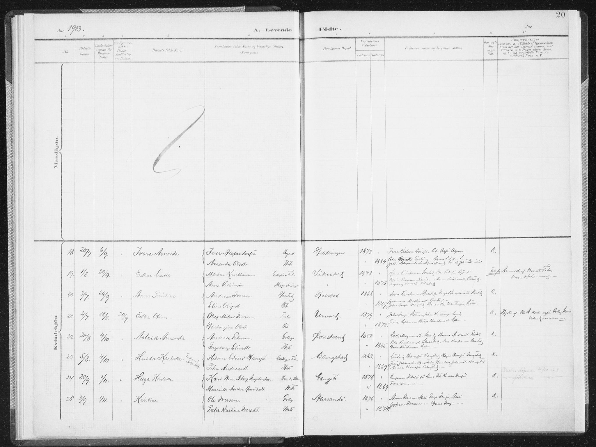 Ministerialprotokoller, klokkerbøker og fødselsregistre - Nordland, AV/SAT-A-1459/810/L0153: Parish register (official) no. 810A12, 1899-1914, p. 20