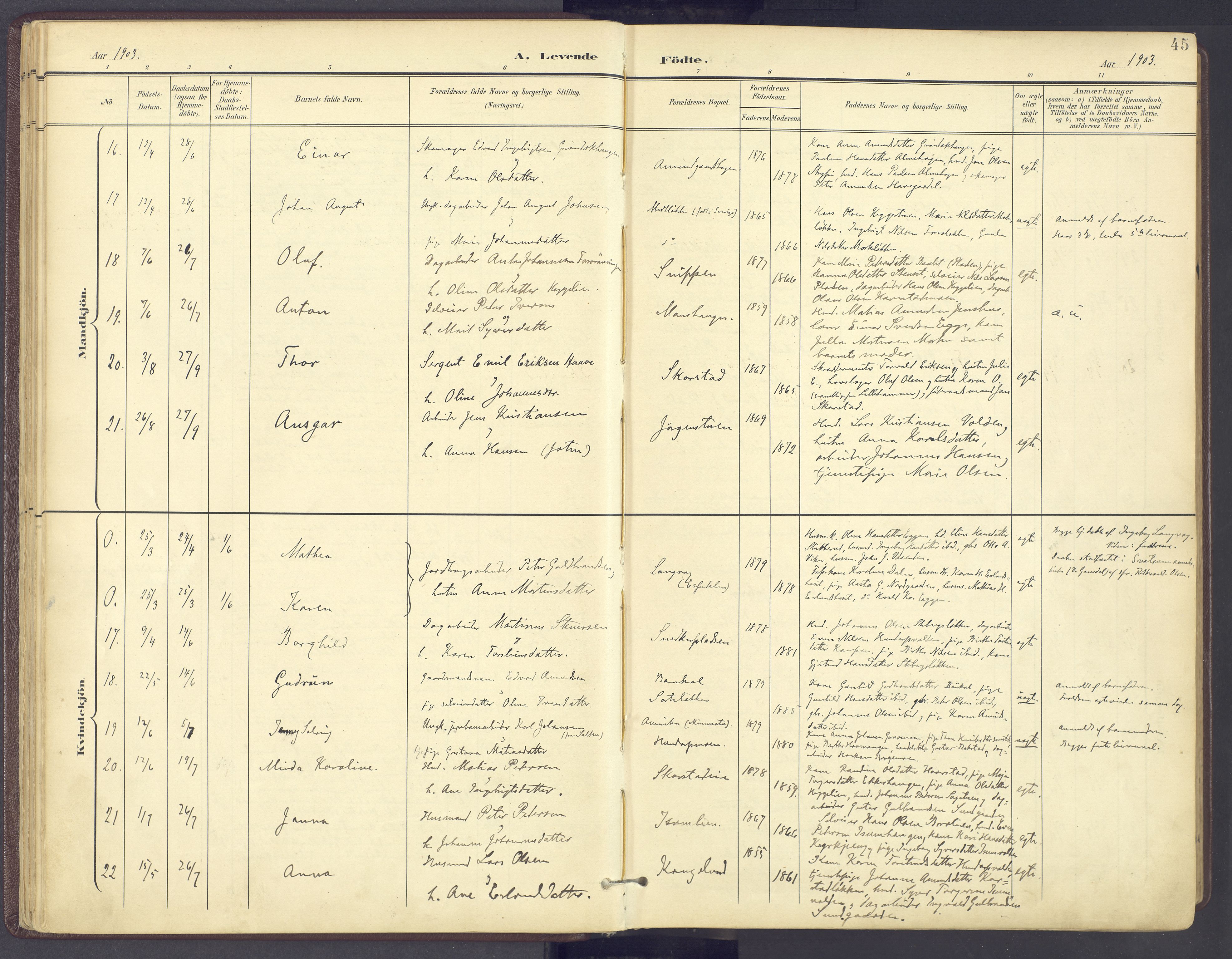 Sør-Fron prestekontor, AV/SAH-PREST-010/H/Ha/Haa/L0004: Parish register (official) no. 4, 1898-1919, p. 45