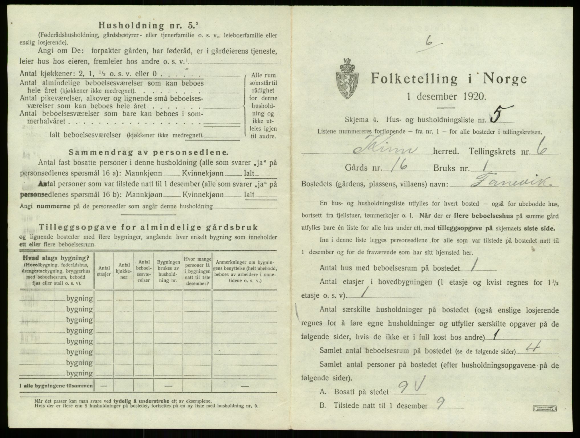 SAB, 1920 census for Kinn, 1920, p. 269