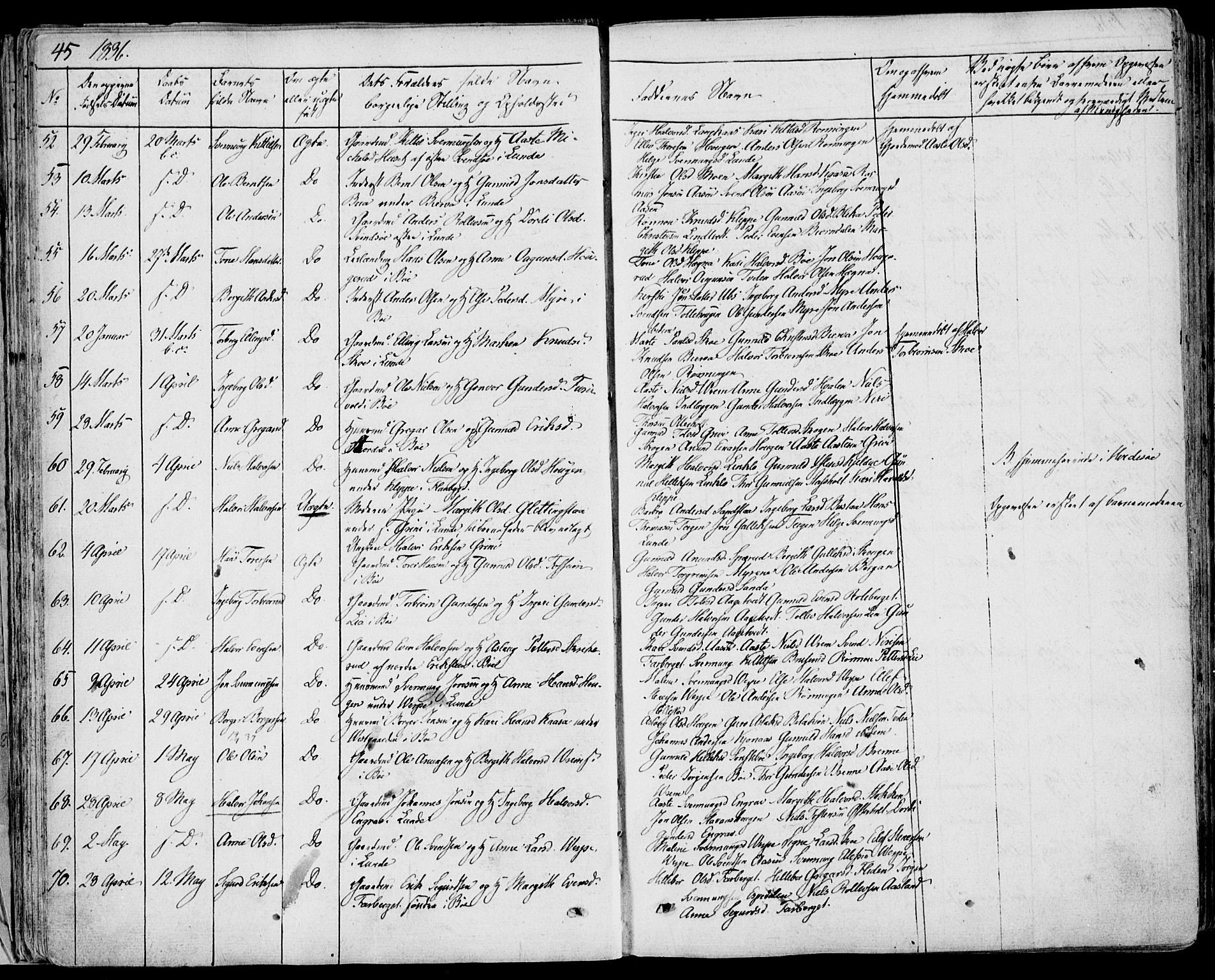 Bø kirkebøker, SAKO/A-257/F/Fa/L0007: Parish register (official) no. 7, 1831-1848, p. 45