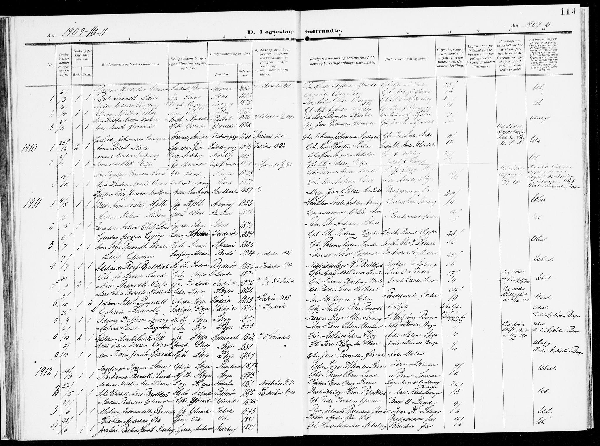 Stryn Sokneprestembete, AV/SAB-A-82501: Parish register (official) no. B 2, 1908-1936, p. 113