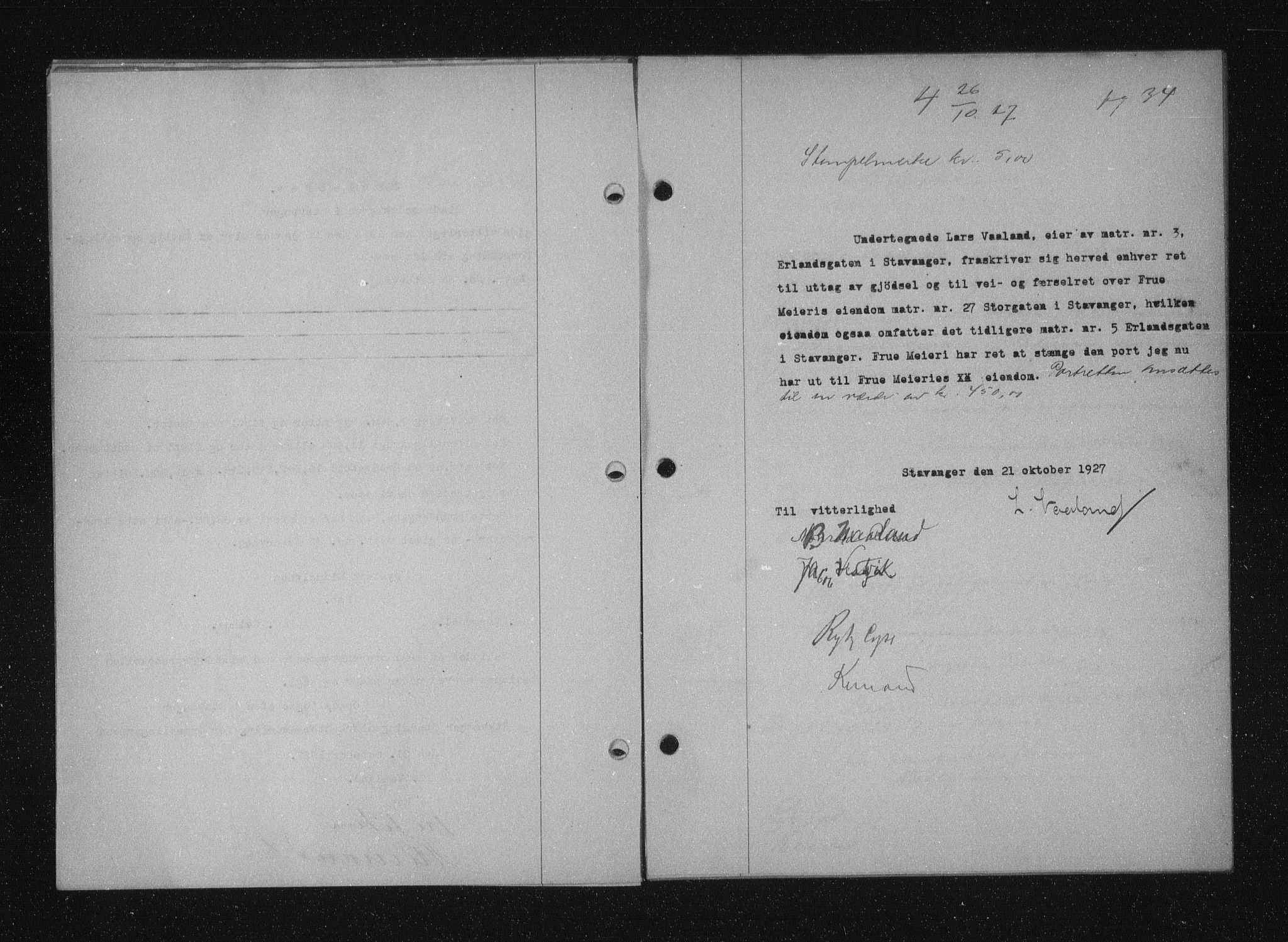 Stavanger byfogd, SAST/A-101408/001/4/41/410/410BB/L0053: Mortgage book no. 41, 1927-1928, Deed date: 26.10.1927
