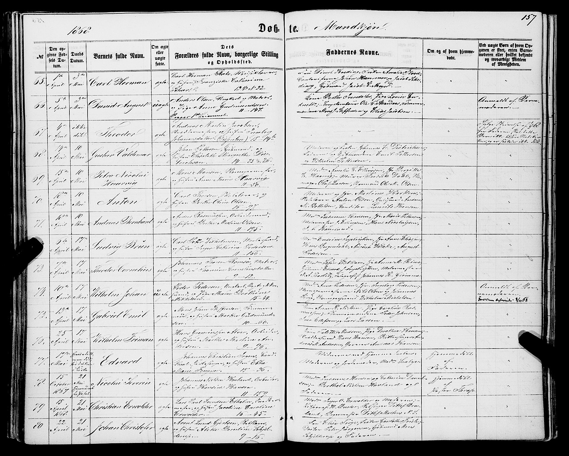 Domkirken sokneprestembete, SAB/A-74801/H/Haa/L0021: Parish register (official) no. B 4, 1859-1871, p. 157