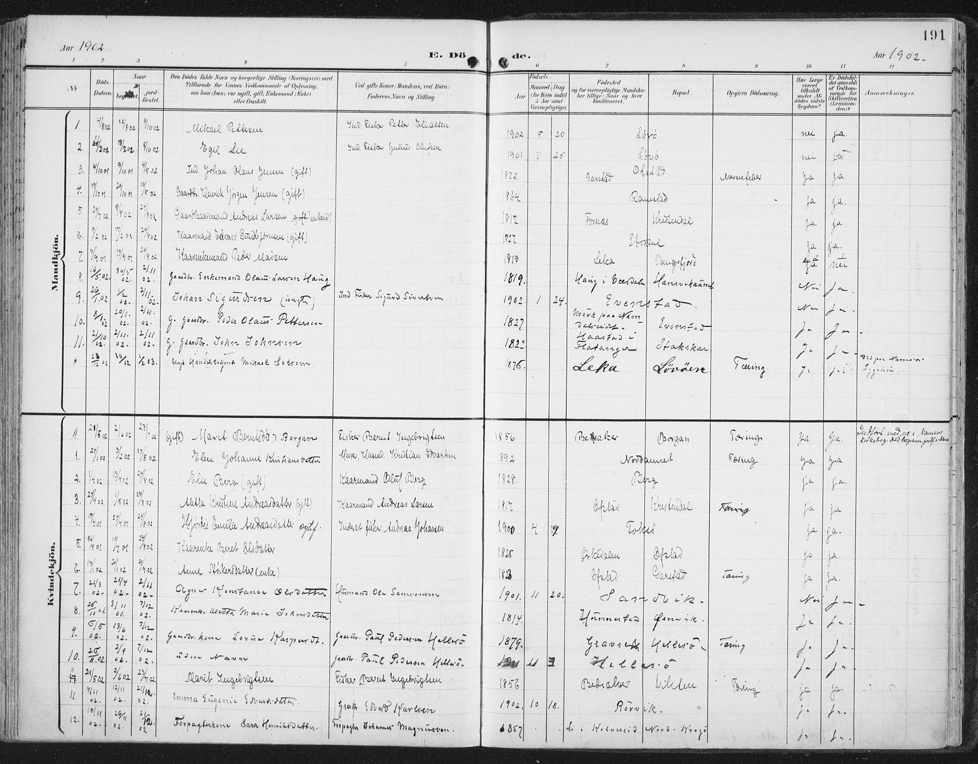 Ministerialprotokoller, klokkerbøker og fødselsregistre - Nord-Trøndelag, AV/SAT-A-1458/786/L0688: Parish register (official) no. 786A04, 1899-1912, p. 191