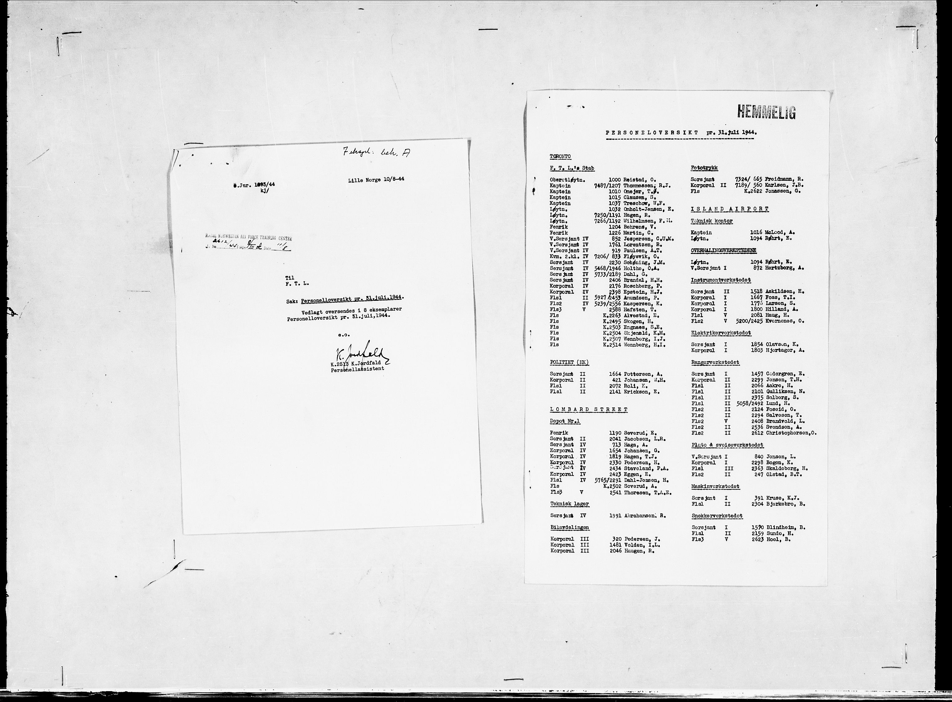 Forsvaret, Flyvåpnenes treningsleir 1940-1945, AV/RA-RAFA-3974/V/L0038: Ekspedisjonskontoret. 8. Personellkontoret, 1940-1945