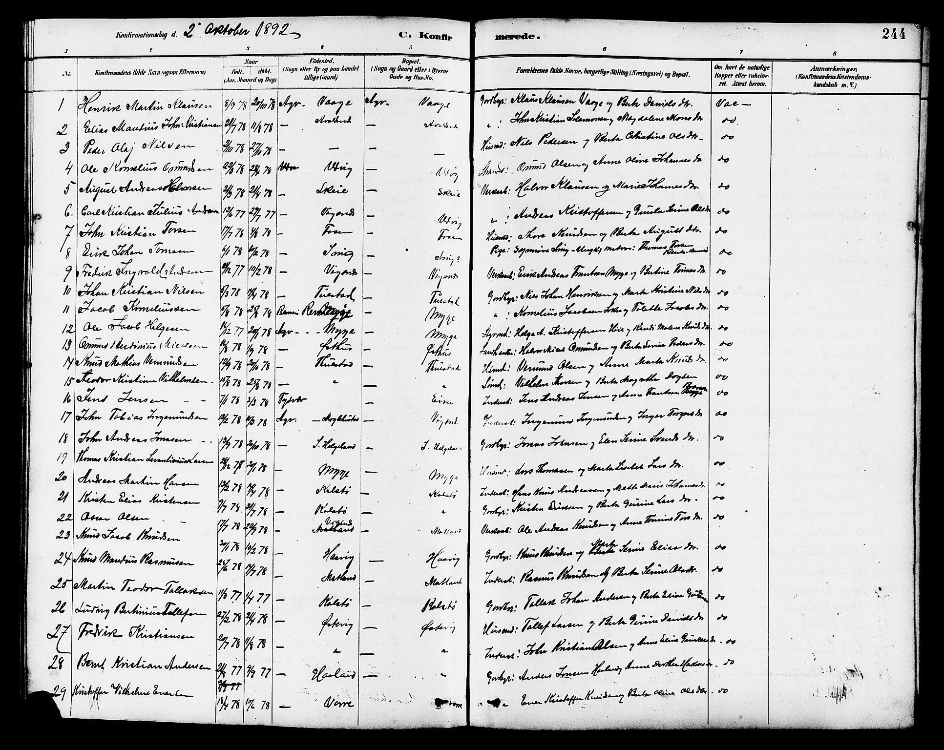Avaldsnes sokneprestkontor, SAST/A -101851/H/Ha/Hab/L0007: Parish register (copy) no. B 7, 1885-1909, p. 244