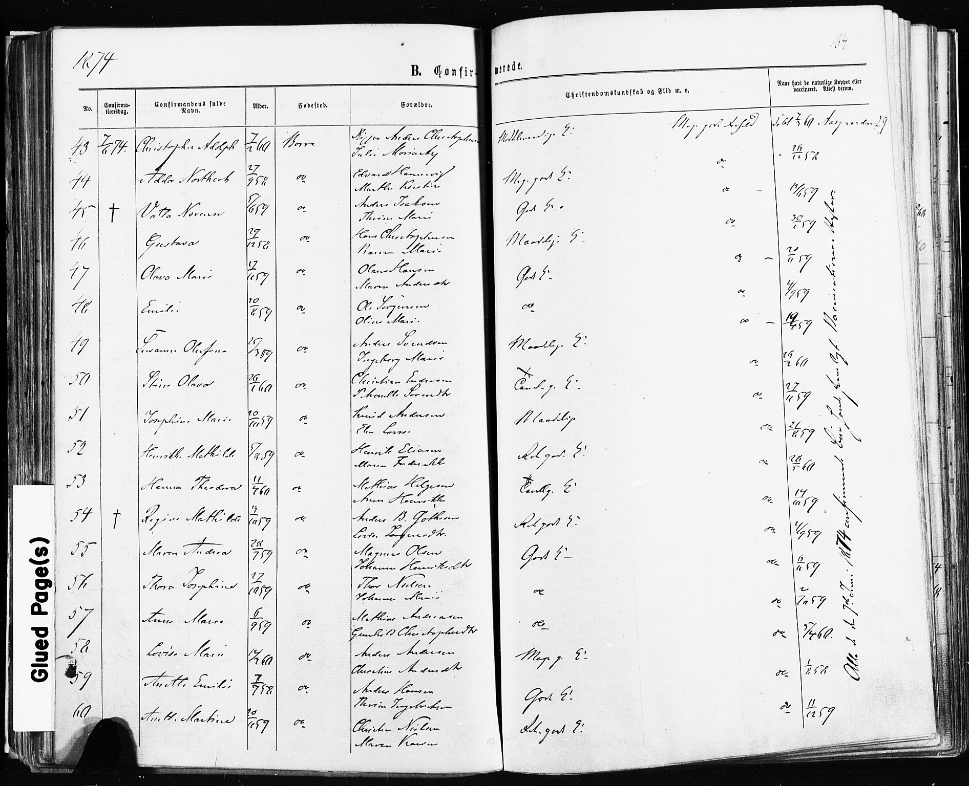 Borre kirkebøker, SAKO/A-338/F/Fa/L0008: Parish register (official) no. I 8, 1868-1877, p. 164