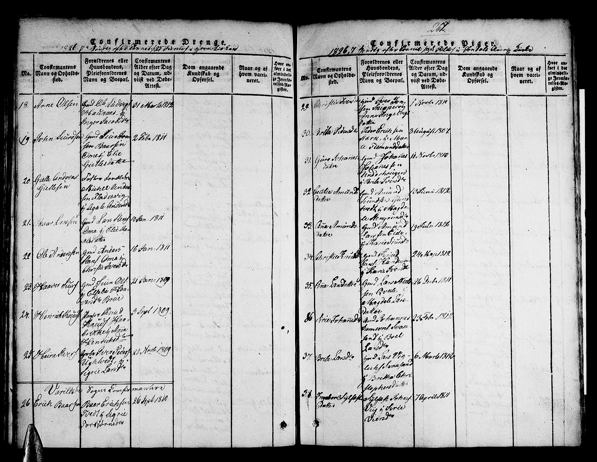 Strandebarm sokneprestembete, AV/SAB-A-78401/H/Haa: Parish register (official) no. A 5, 1816-1826, p. 262