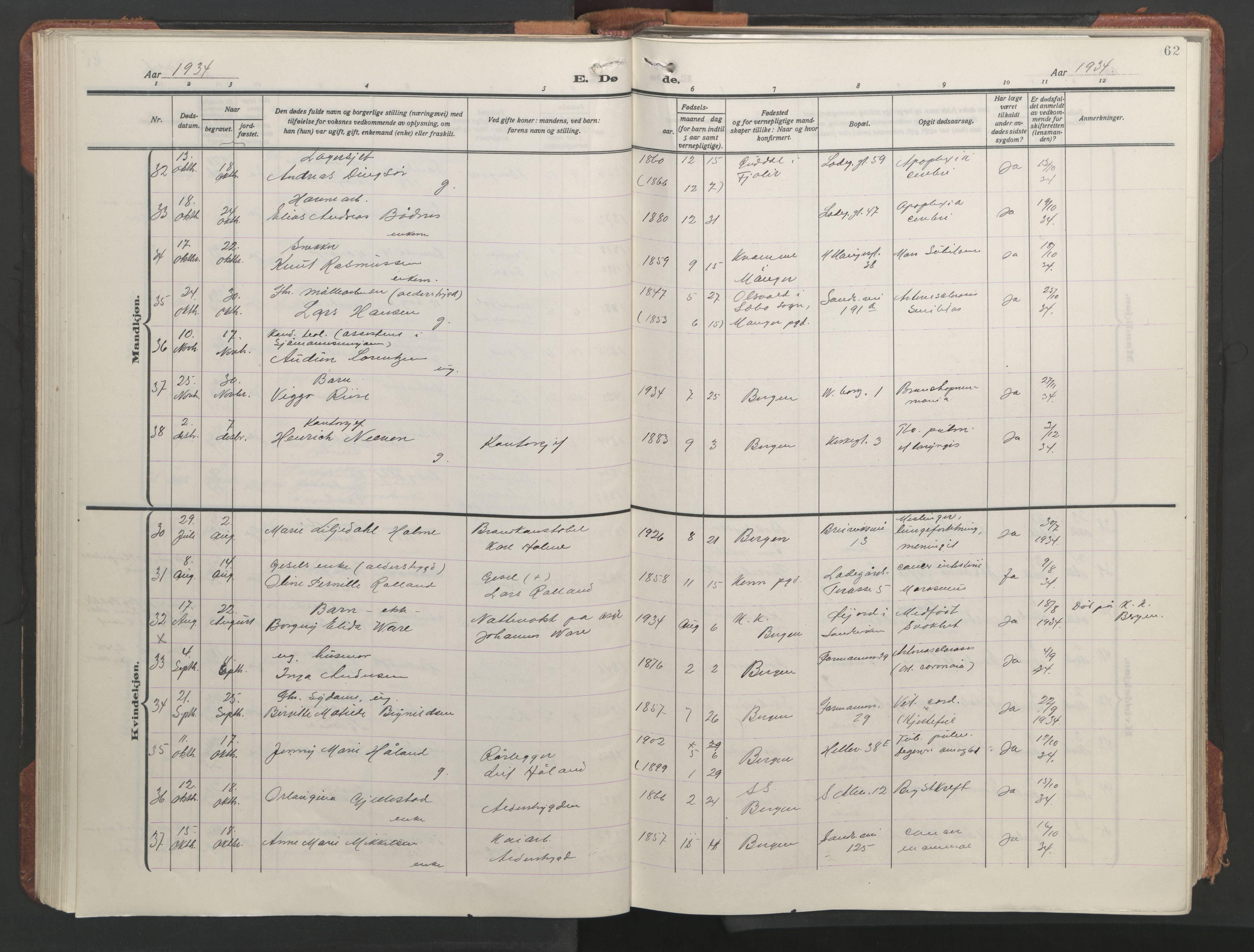 Sandviken Sokneprestembete, AV/SAB-A-77601/H/Hb/L0018: Parish register (copy) no. E 2, 1926-1962, p. 61b-62a